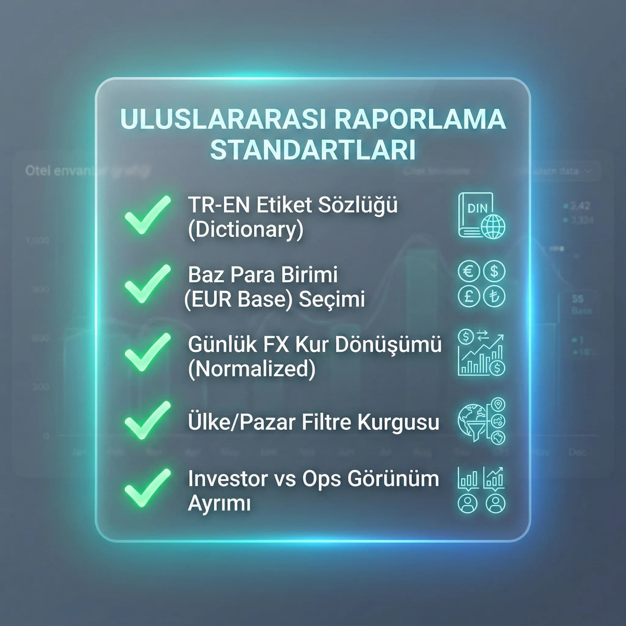 TR–EN etiket sözlüğü ve EUR bazlı dönüşüm kurallarını özetleyen checklist kartı