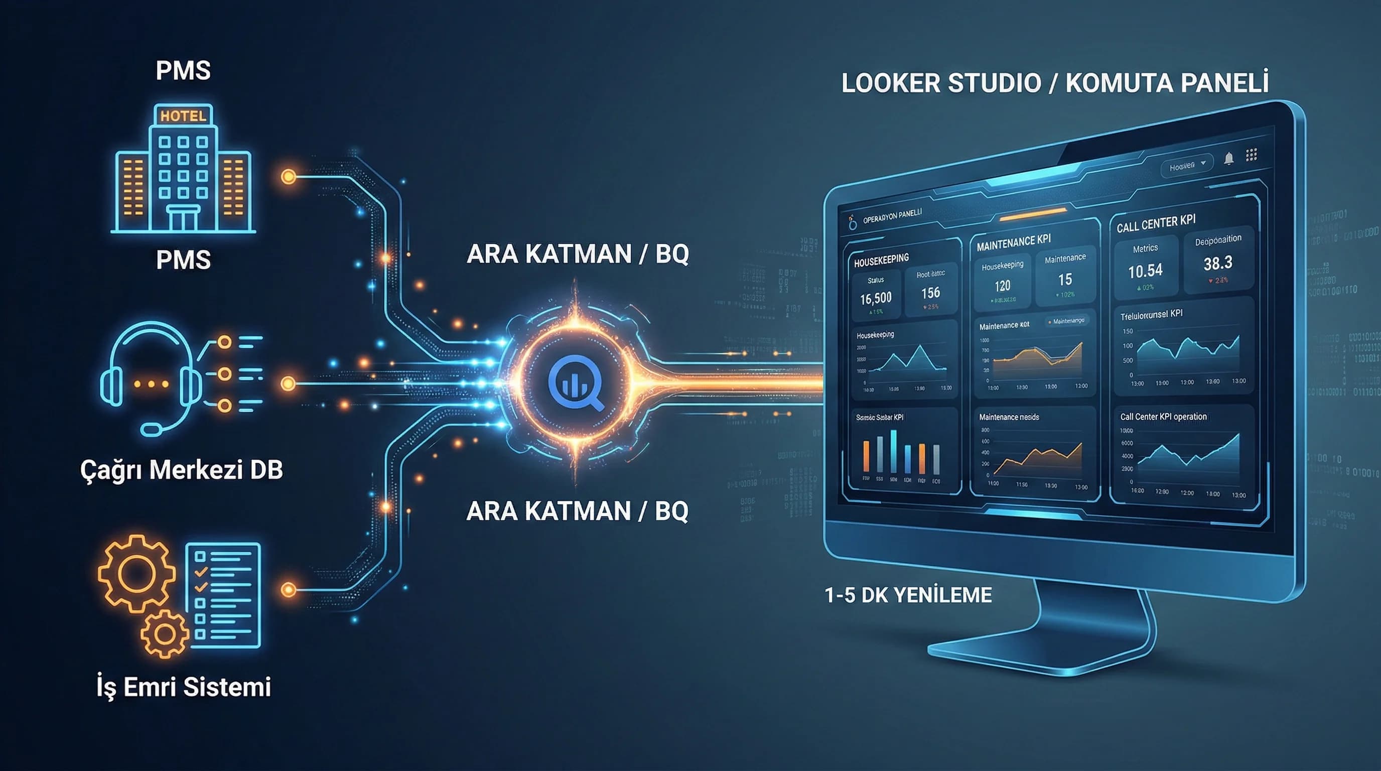 Streaming near real-time veri akışı ile Looker Studio operasyon paneli mimari diyagramı
