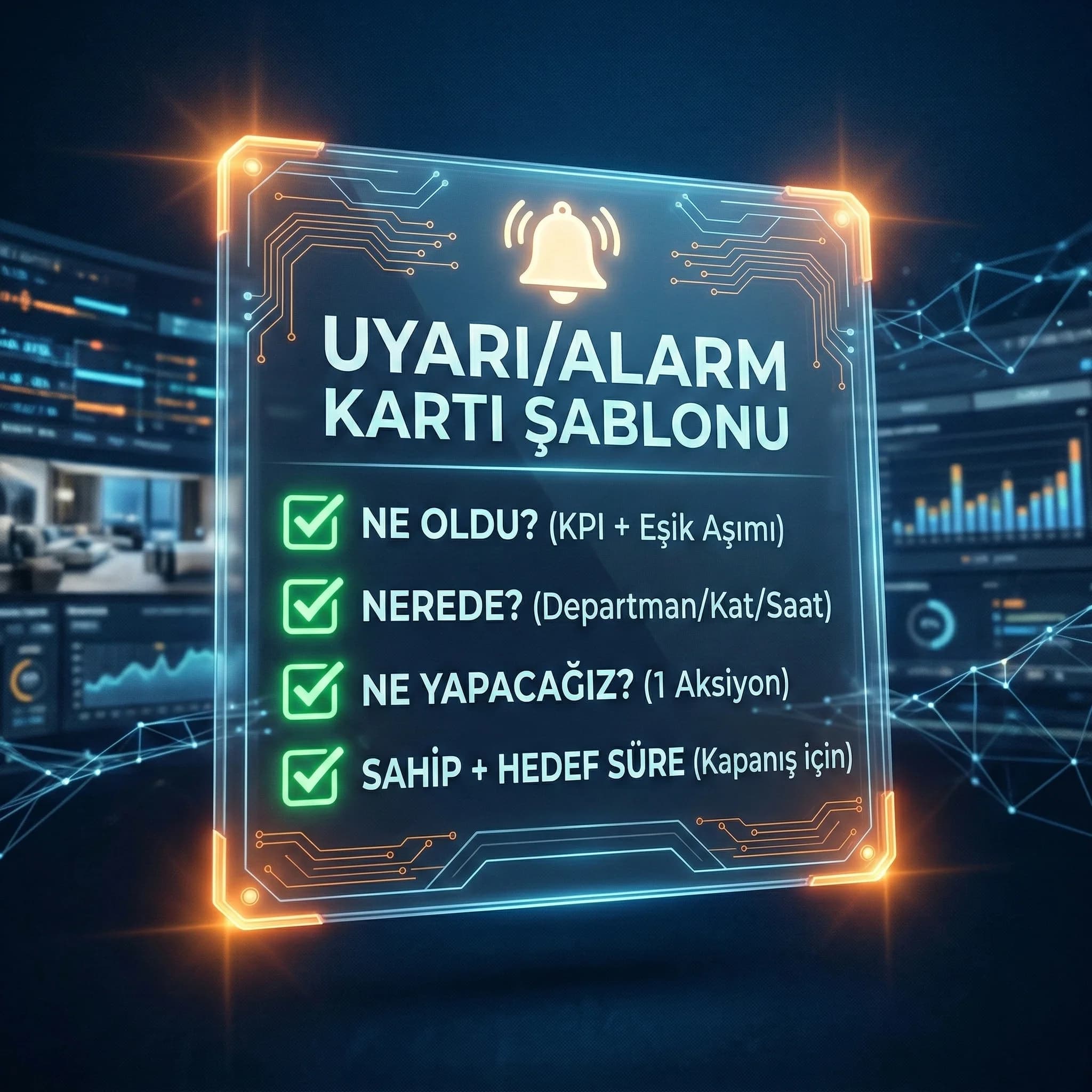 Uyarı kartı şablonu ve KPI eşiklerini özetleyen operasyon checklist kartı