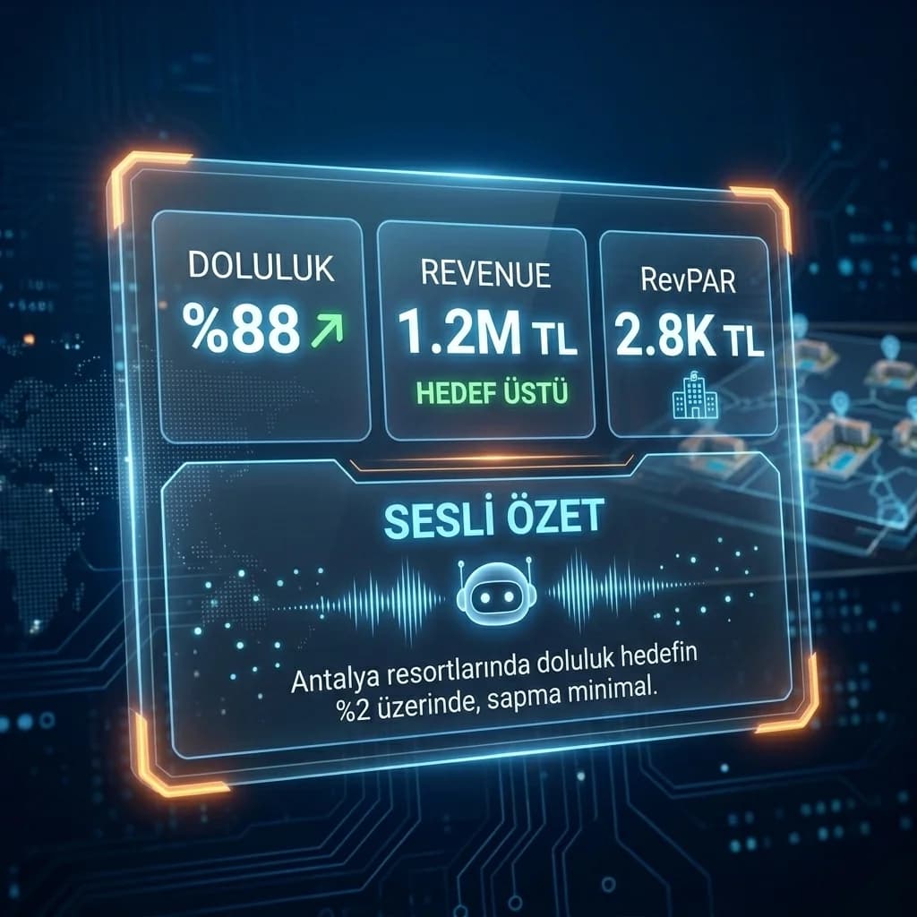 Konuşarak rapor okuma deneyimi için KPI özet kartlarını gösteren skor paneli