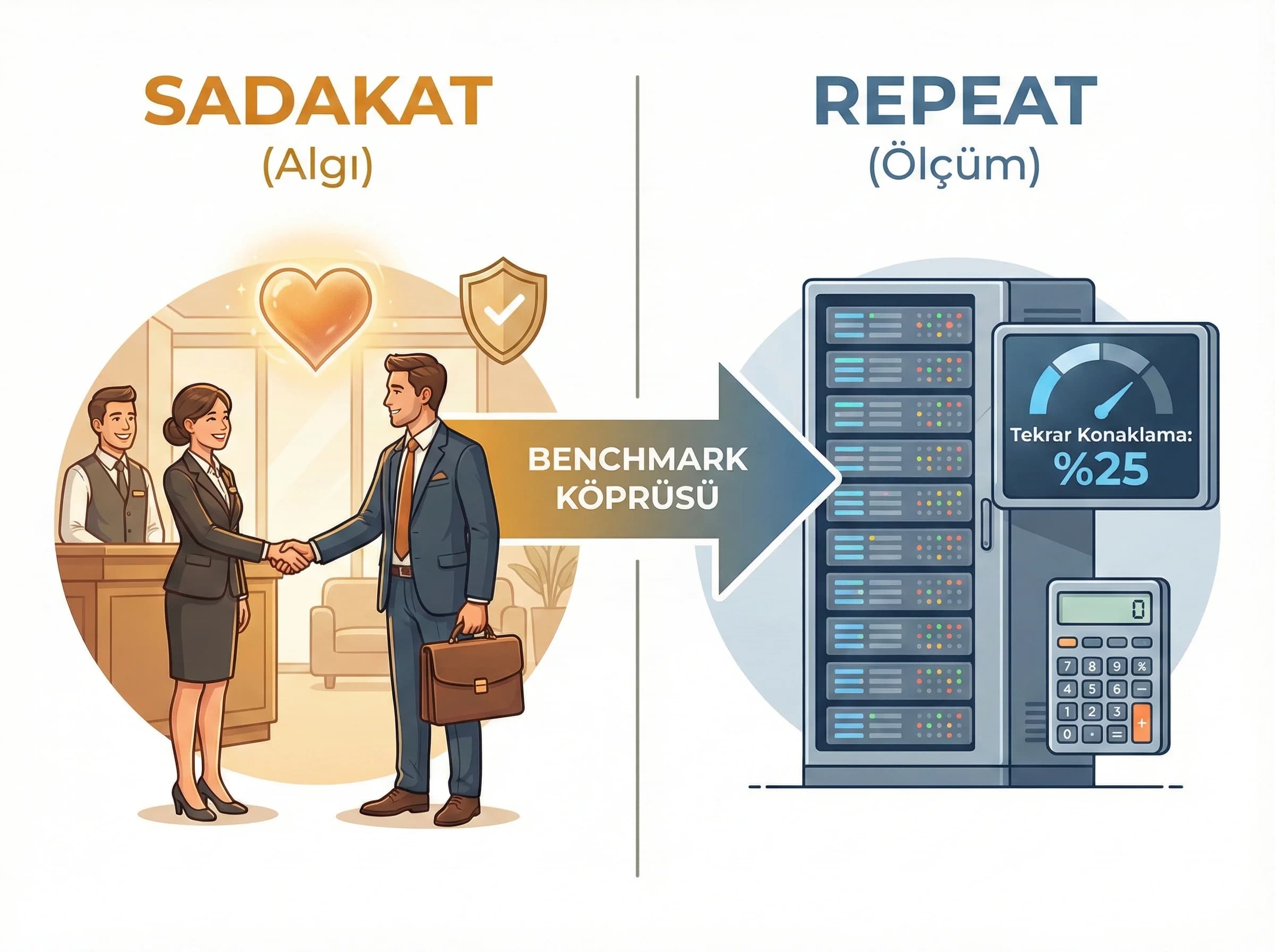 Sadakat kavramı ile repeat KPI ayrımını sade gösteren bölüm görseli