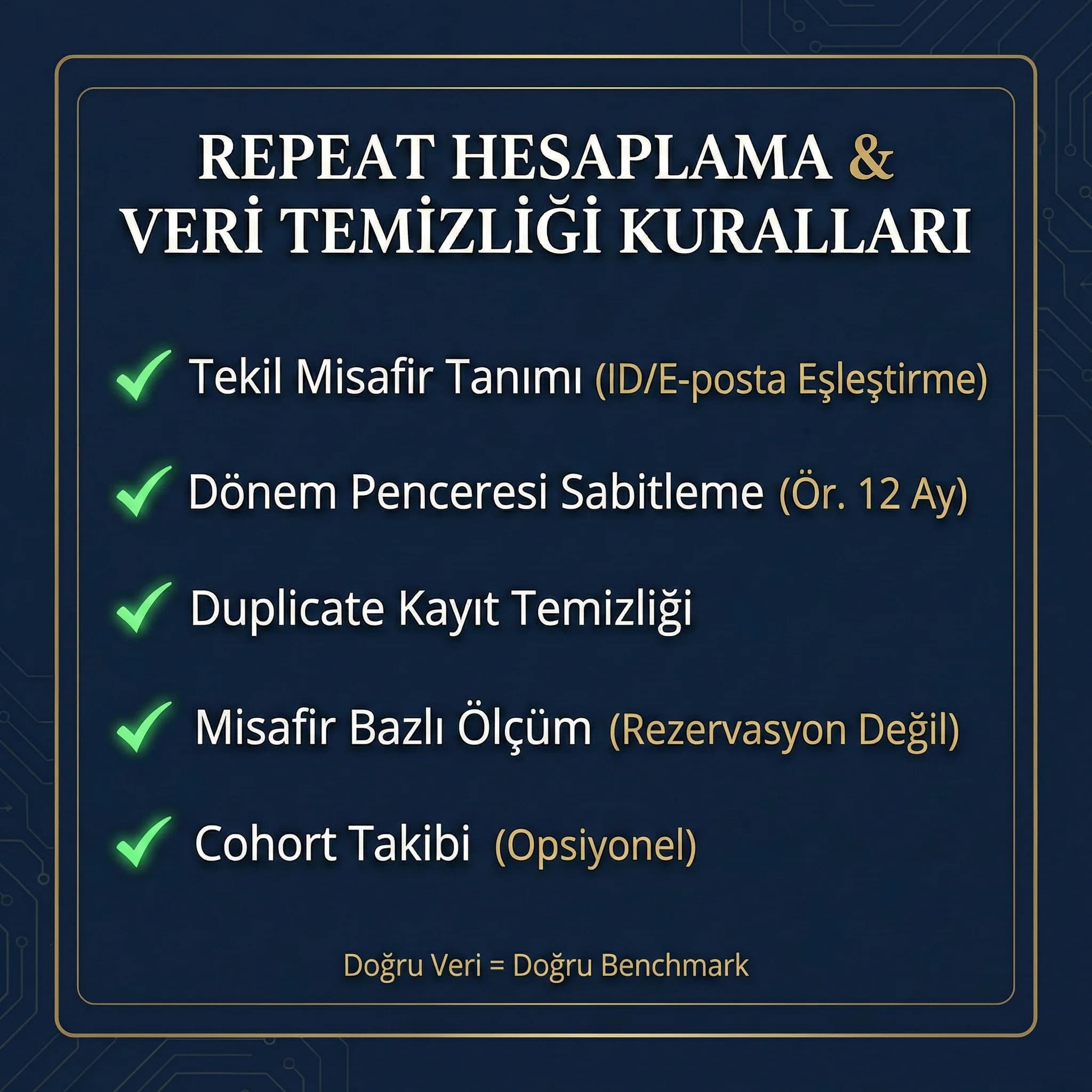 Repeat hesaplama kuralları ve veri temizliği adımlarını özetleyen kontrol kartı