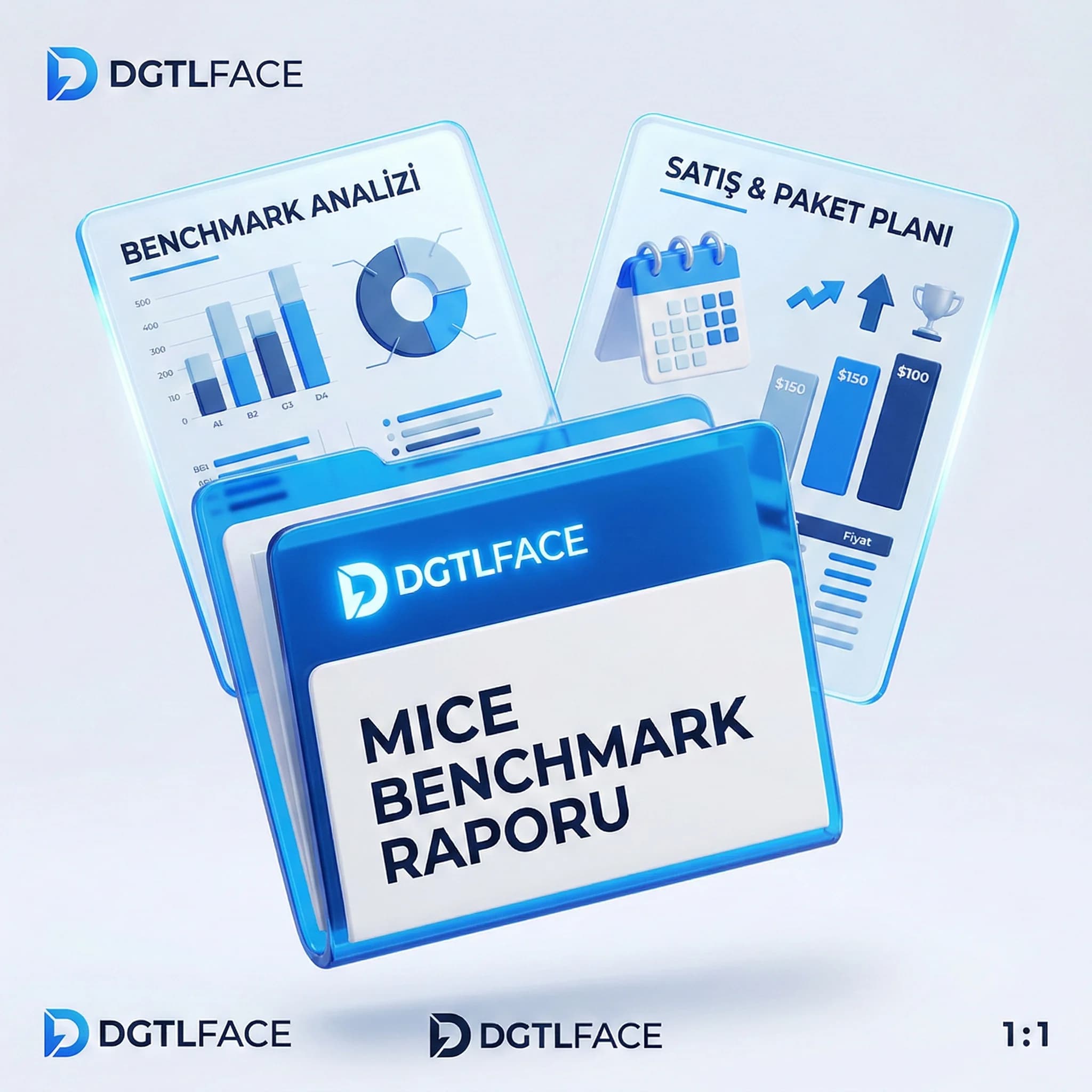 MICE benchmark raporu ve satış paket planı çıktısını gösteren kanıt kartı