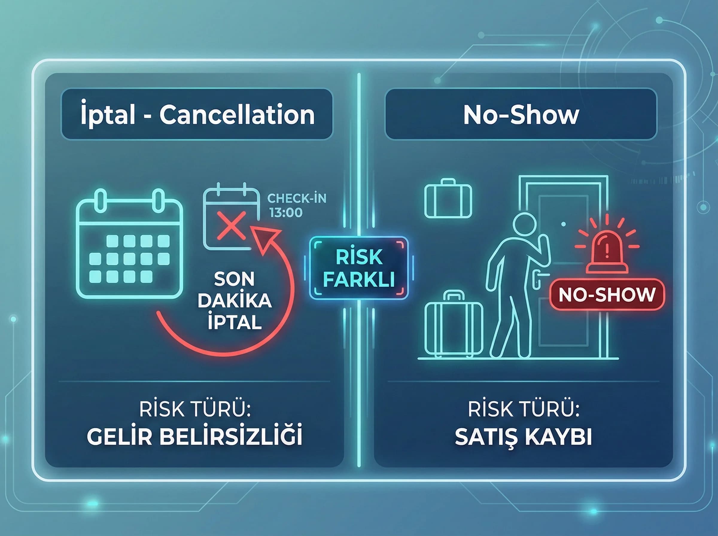 İptal ve no-show kavramlarını ve risk tiplerini ayıran bölüm görseli