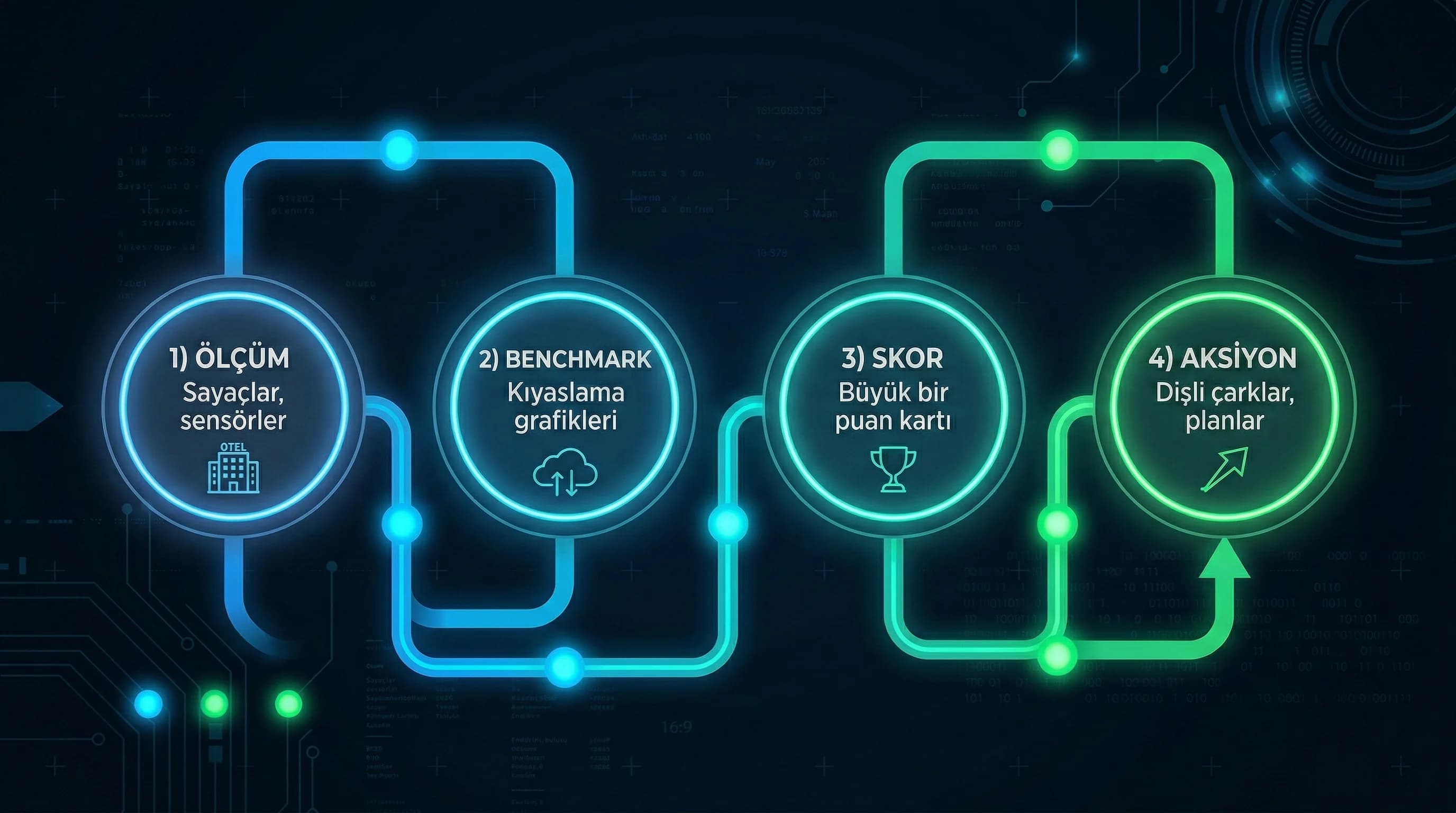 Data sources AI engine alerts dashboard akışını gösteren otel benchmark diyagramı