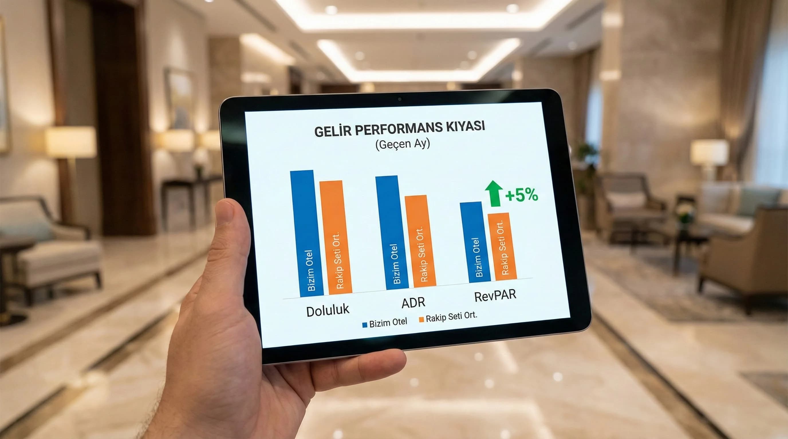 Otel ve rakip set gelir KPI kıyasını özetleyen bağlam görseli