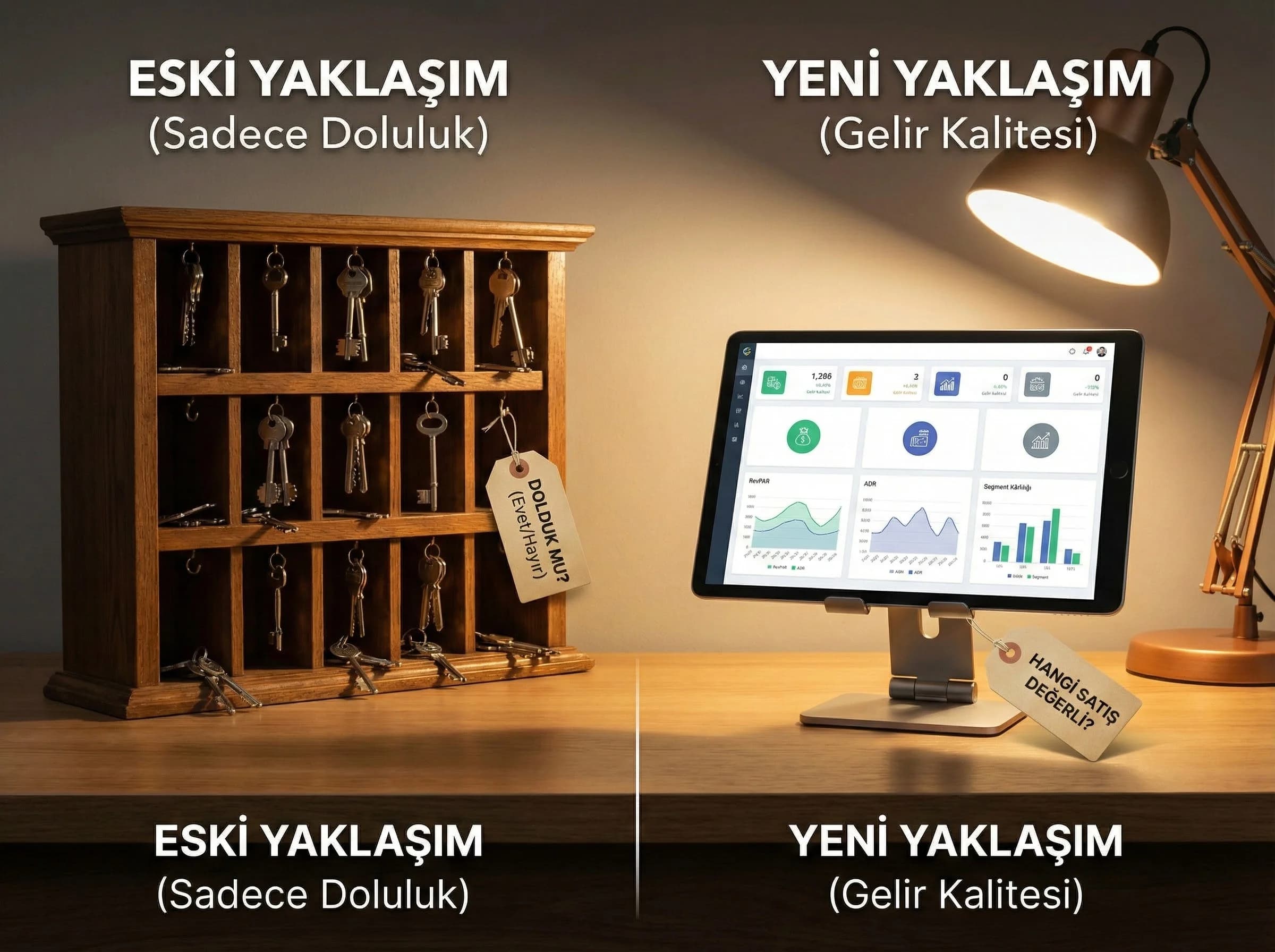 Gelir benchmark mantığını sade şekilde ayıran otel görseli