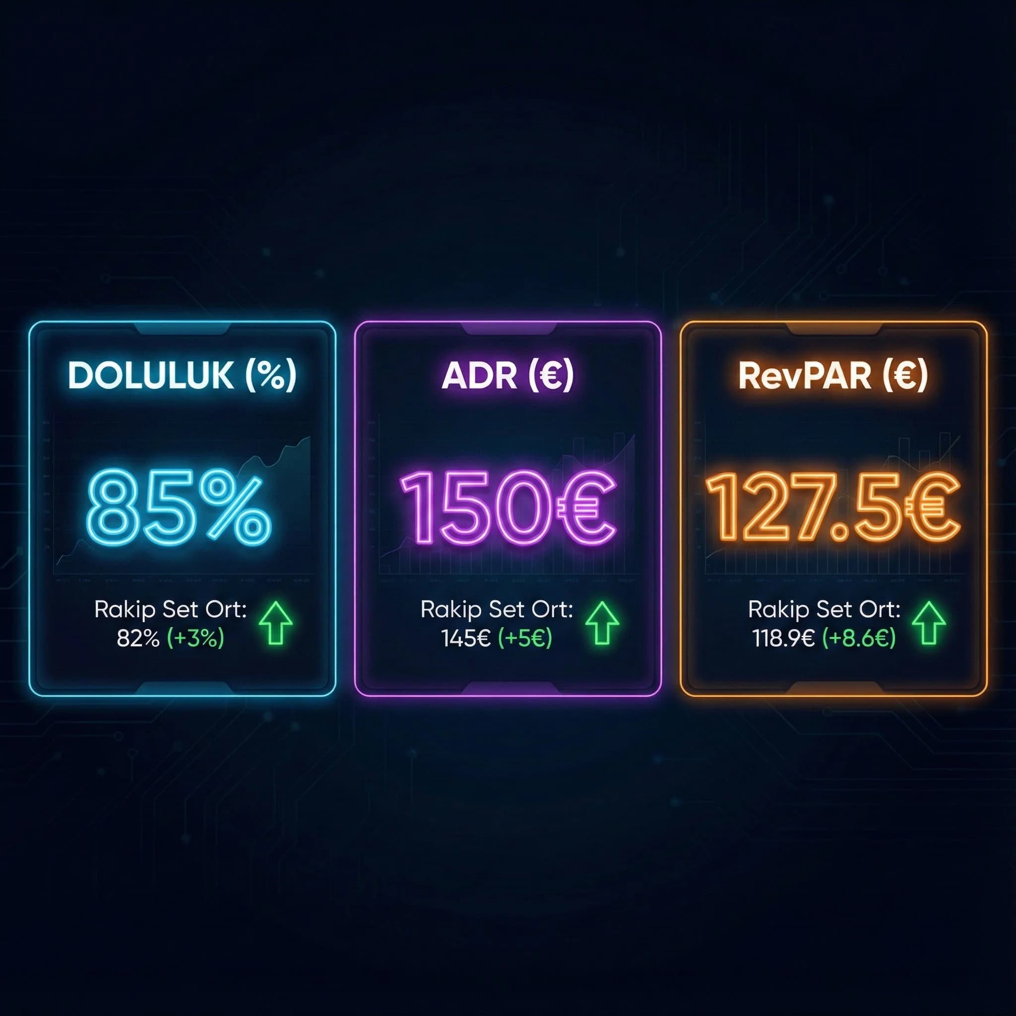 Otel ve rakip set doluluk ADR RevPAR KPI skor kartı görseli