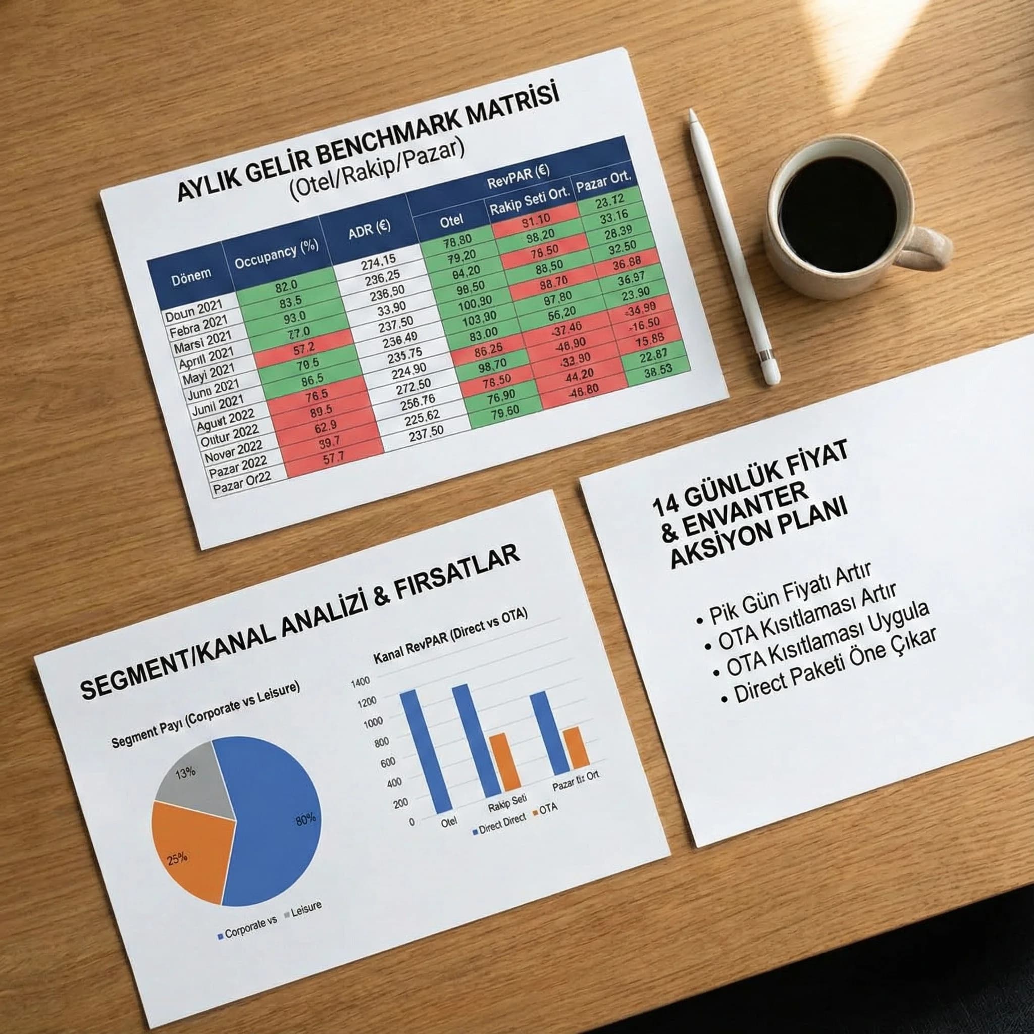 Gelir benchmark raporu ve aksiyon planını gösteren deliverables kartı