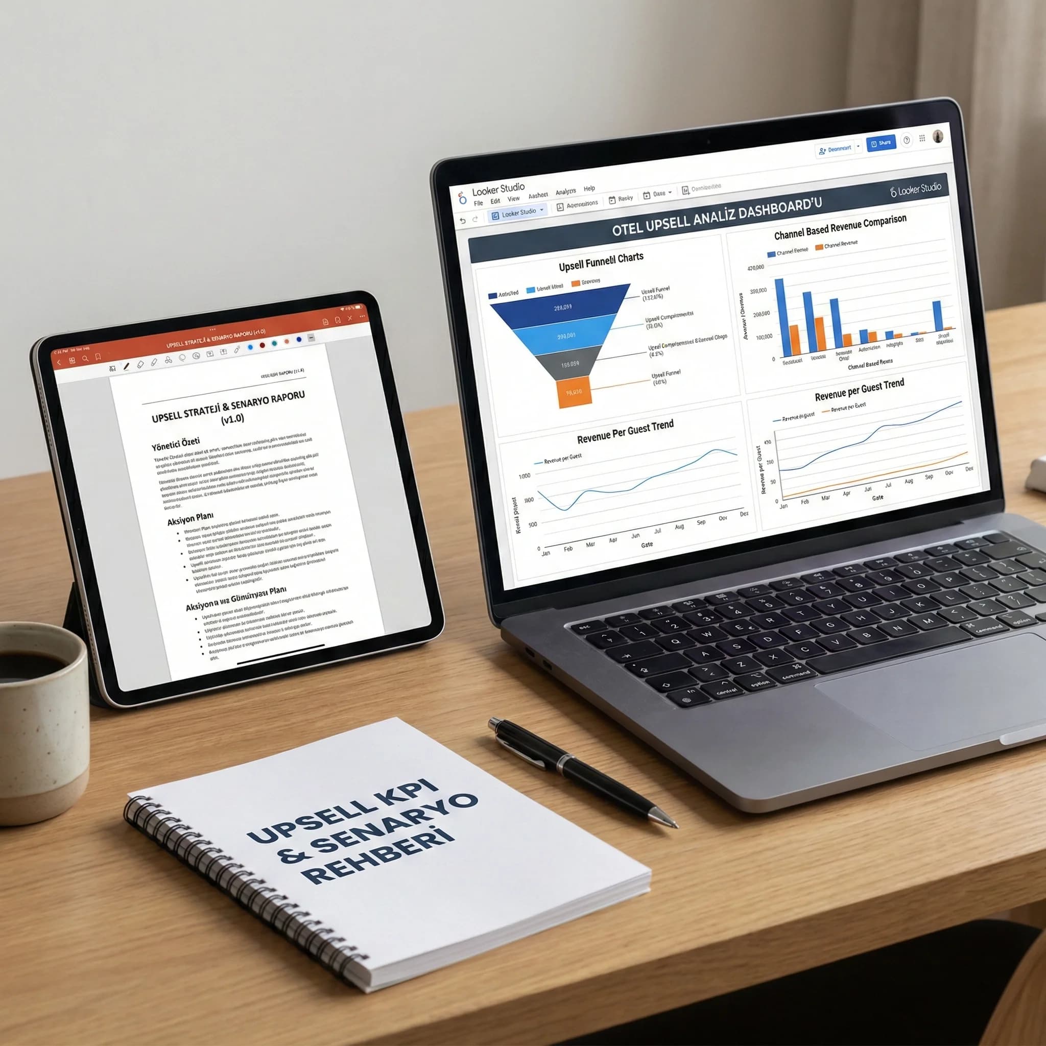 Upsell dashboard mockup ve raporlama teslimlerini gösteren proof kartı