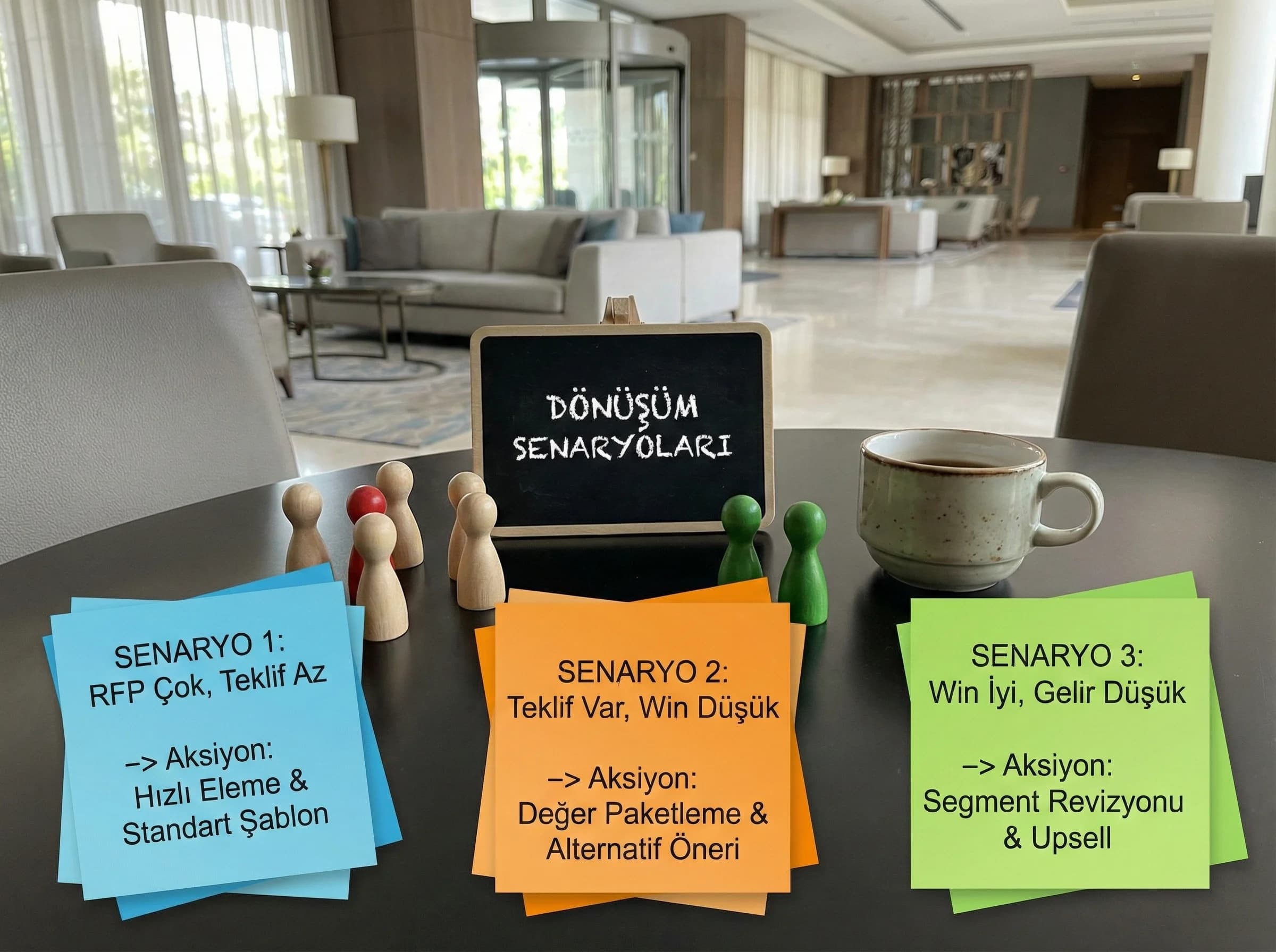 Senaryo bazlı B2B dönüşüm yorumlarına geçişi ayıran görsel