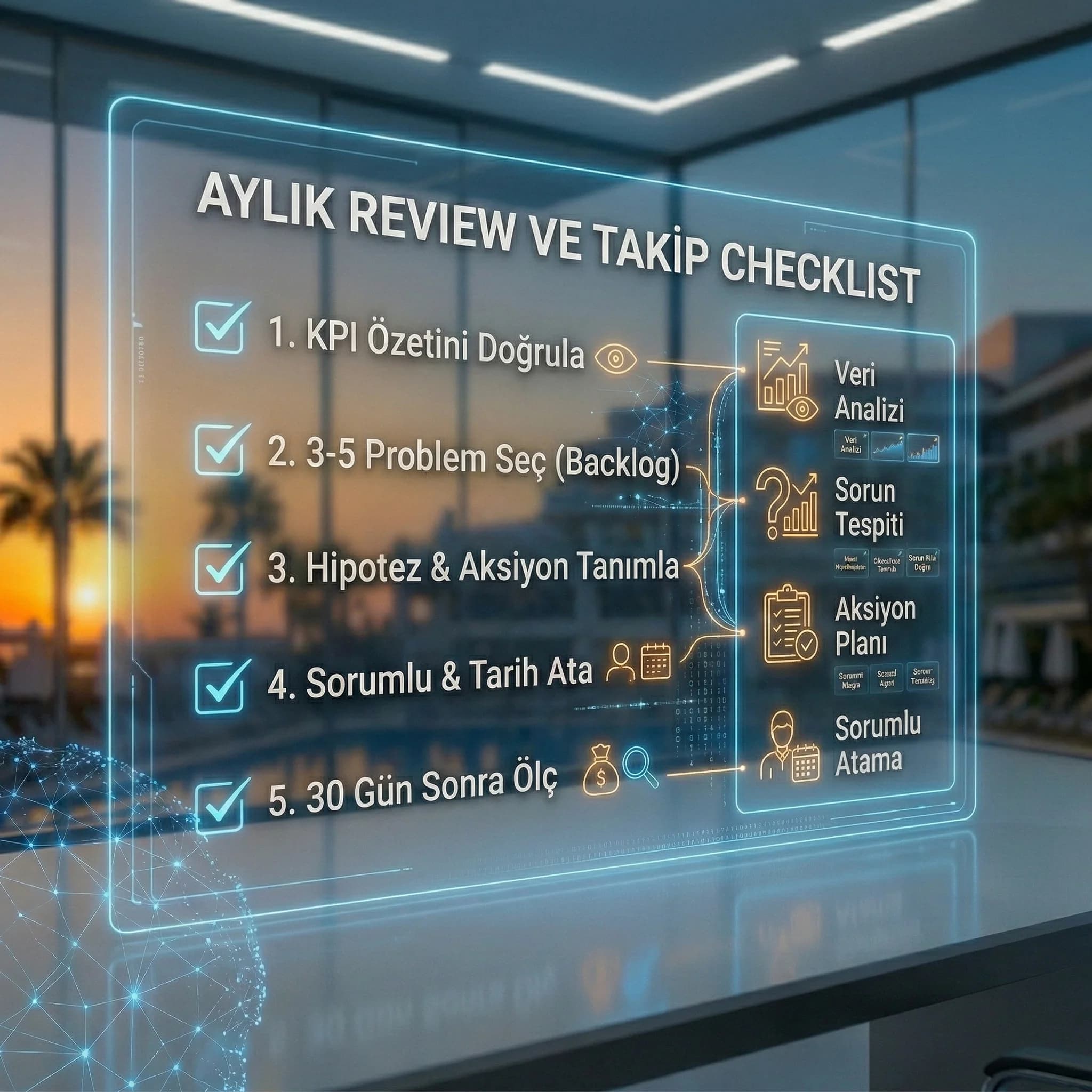 Cookieless ölçüm için 5 teknik adımı özetleyen checklist kartı