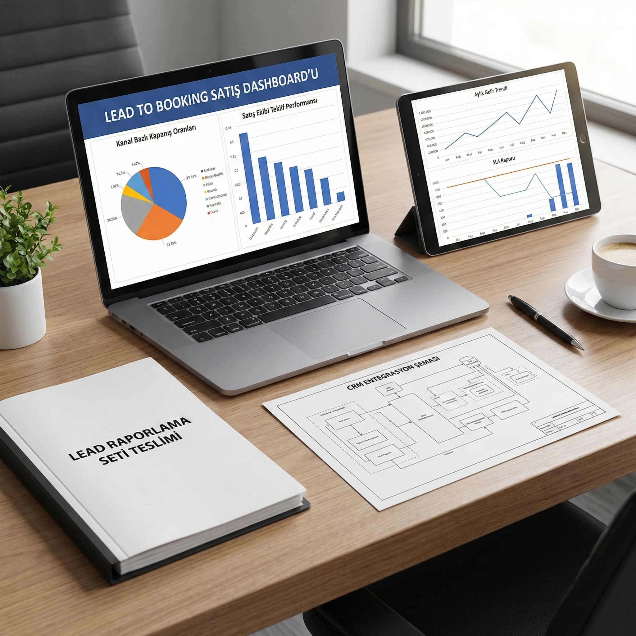 Lead dashboard mockup ve raporlama teslimlerini gösteren kanıt kartı