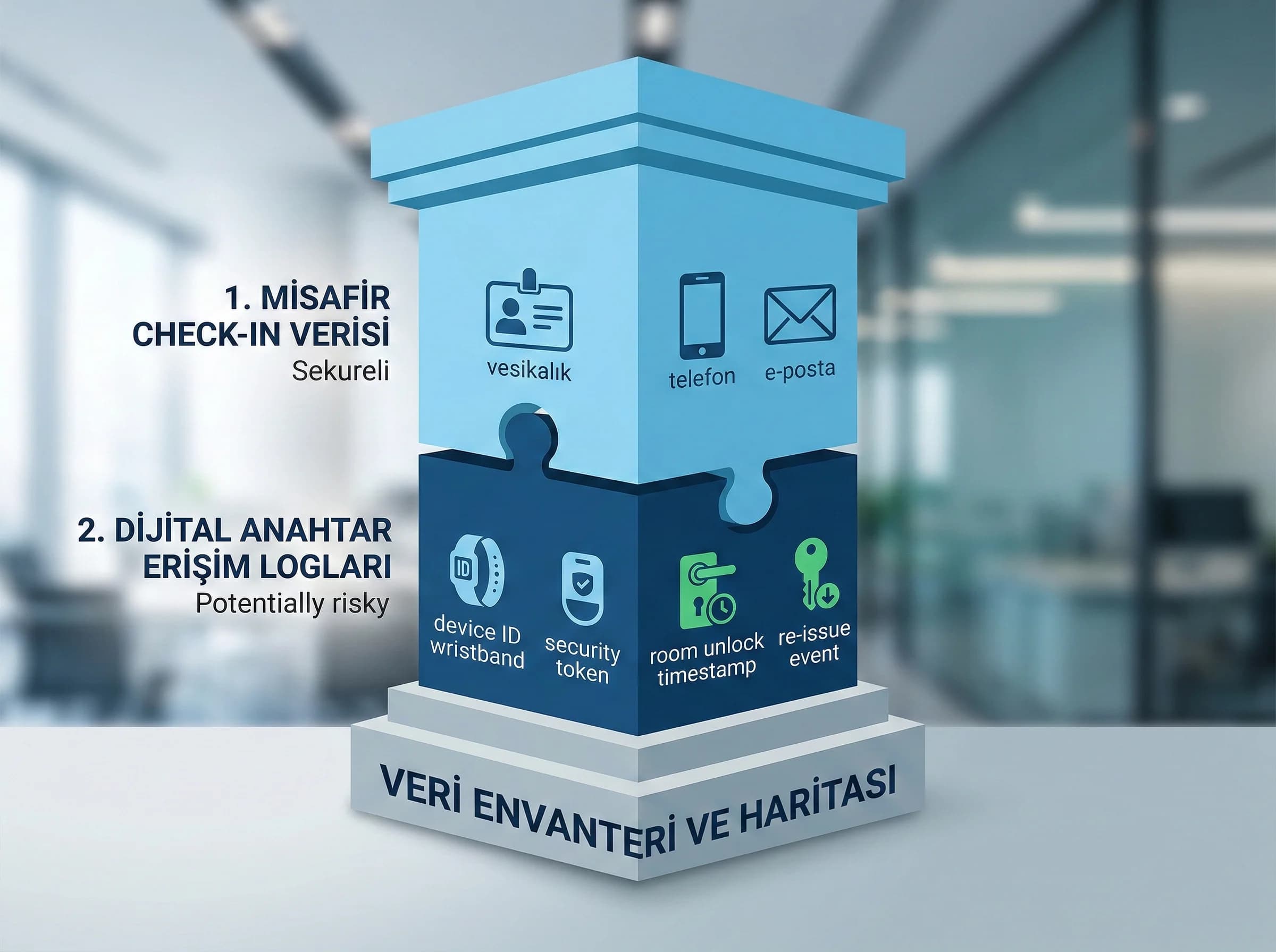 Toplanan veriler: check-in verisi ve dijital anahtar erişim logları ayrımı