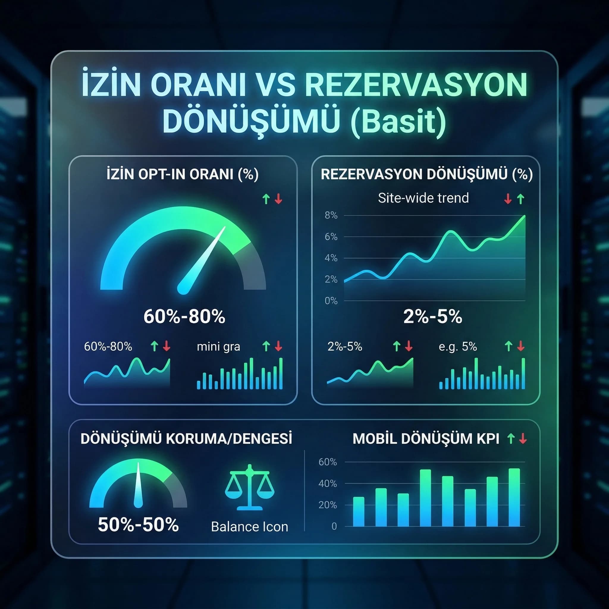 İzin oranı ve rezervasyon dönüşümü ilişkisi, KPI kartıyla izlenebilir
