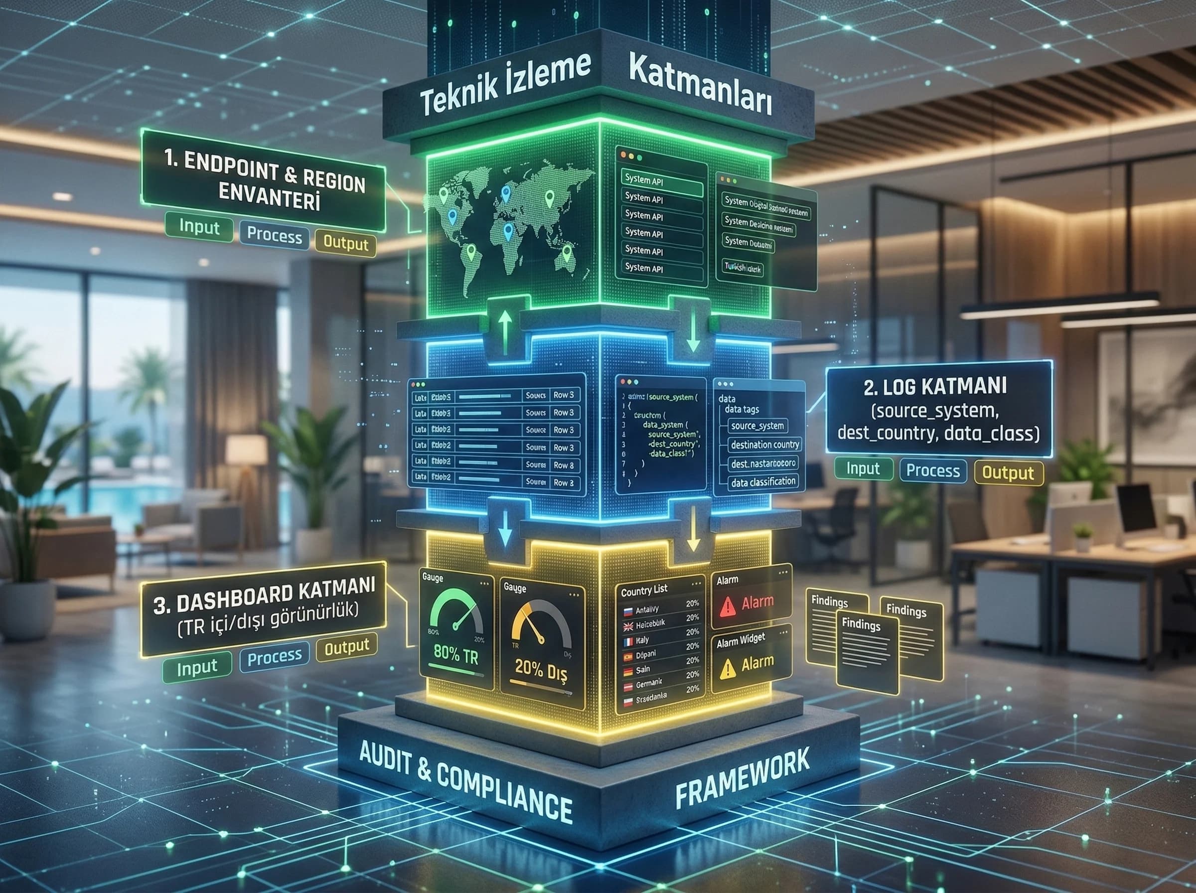 Teknik izleme: endpoint envanteri, log şeması ve dashboard katmanı