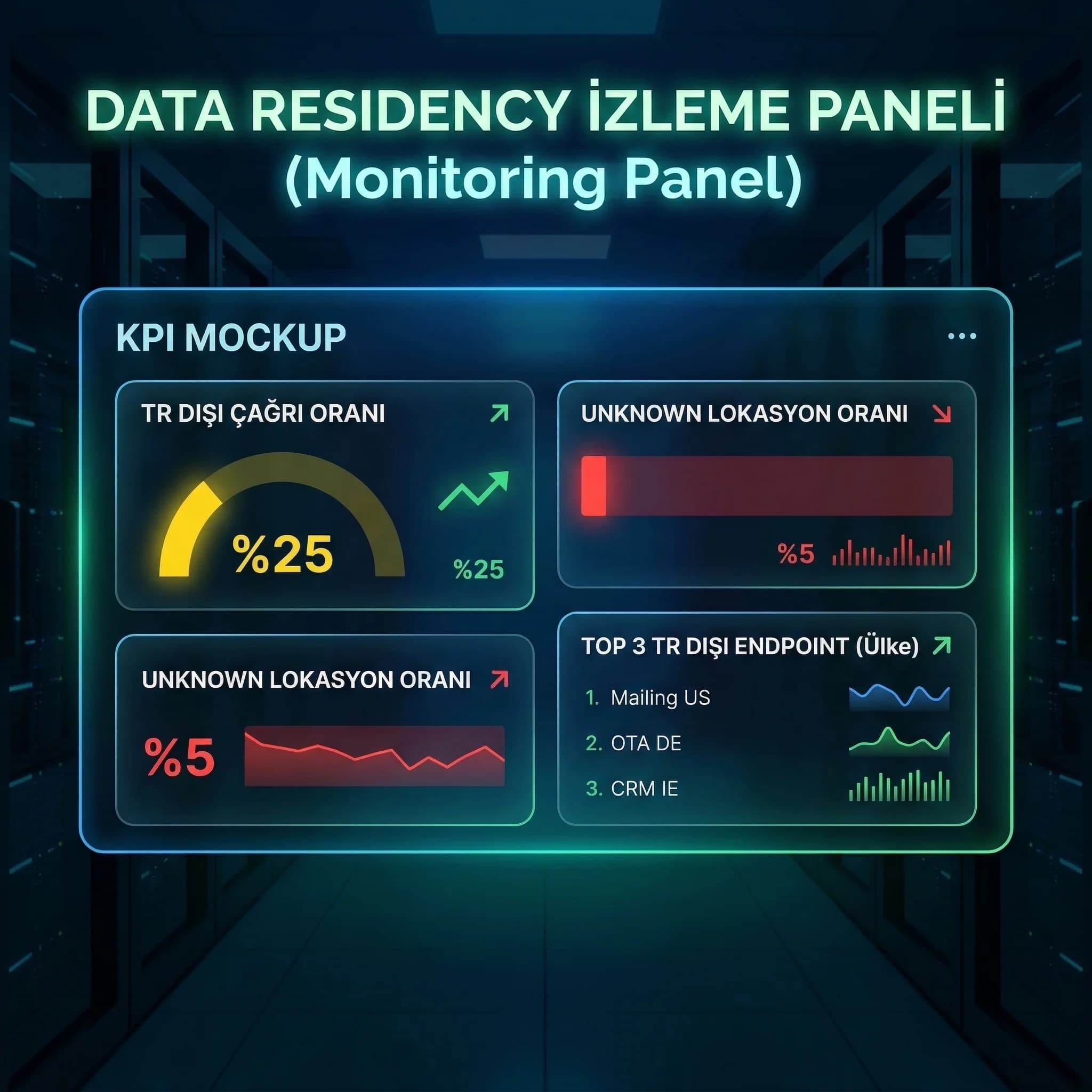 TR dışı oran, unknown oran ve top endpoint KPI’ları, risk görünürlüğü sağlar