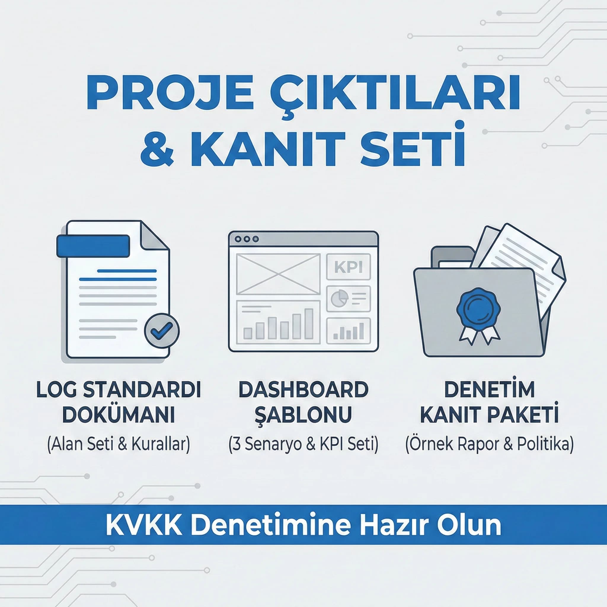 Log standardı, dashboard şablonu ve denetim kanıt seti çıktıları kartı