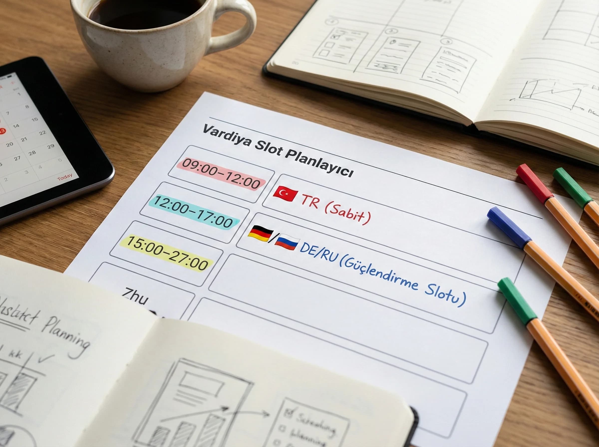 Dil bazlı slot planlama bölümü, otel sezonsallığına uygun vardiya kurgusu