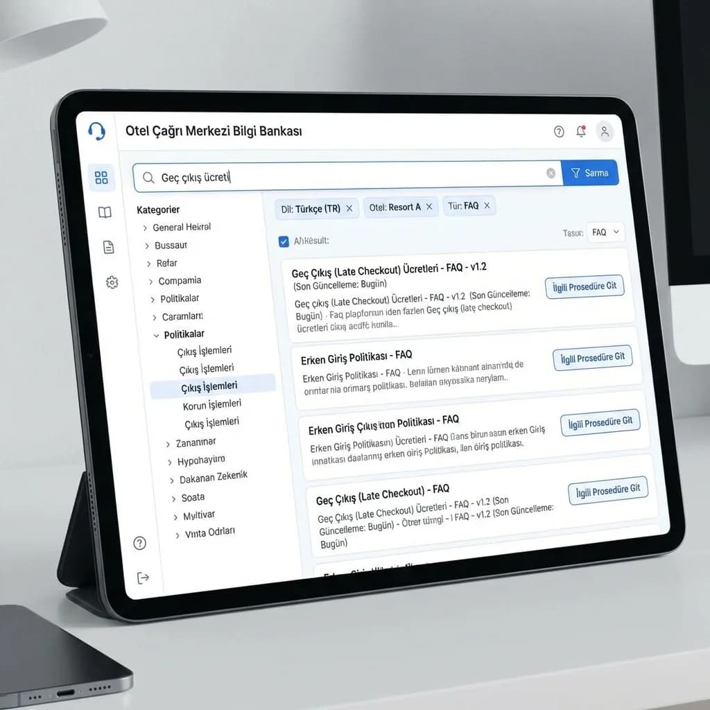 Kategori ve etiket yapısı, 4 dil knowledge base arama ve yönetim akışı