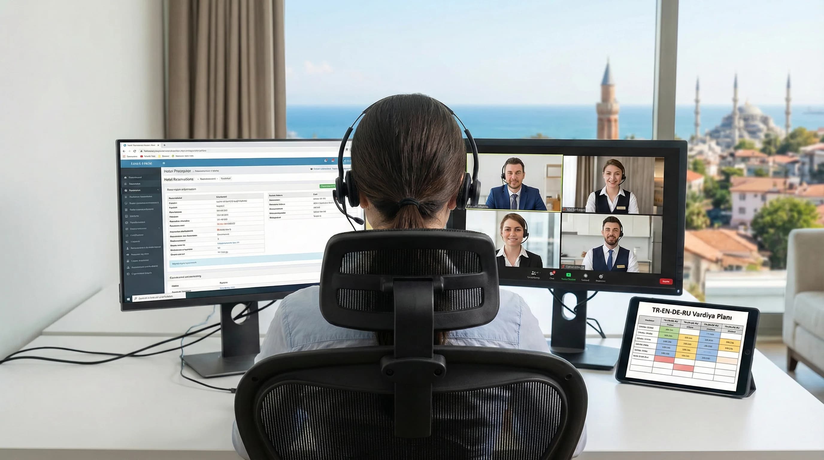 Evden çalışma ortamı ve çok dilli agent iletişimi, otel rezervasyon operasyonu bağlamında