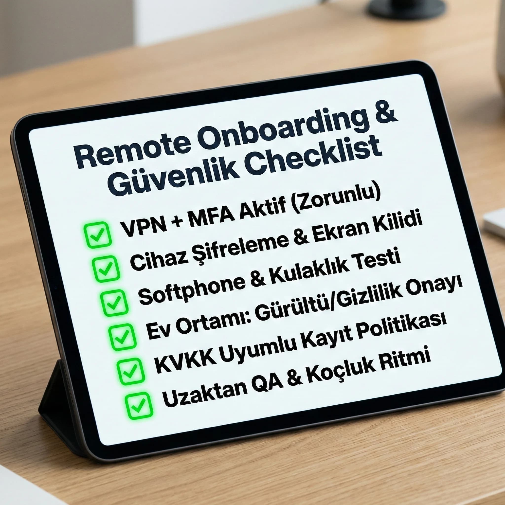 Remote onboarding ve güvenlik checklist’i, otel çağrı merkezi go-live kontrol listesi