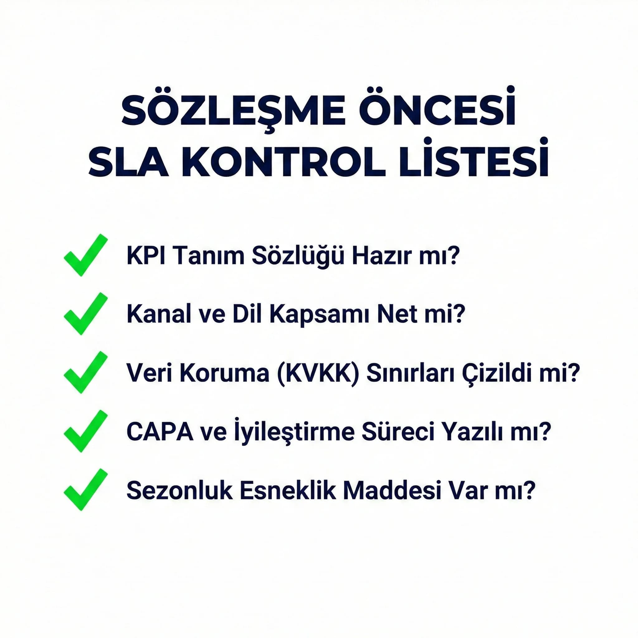 SLA ve sözleşme checklist’i, otel çağrı merkezi anlaşma kontrolü