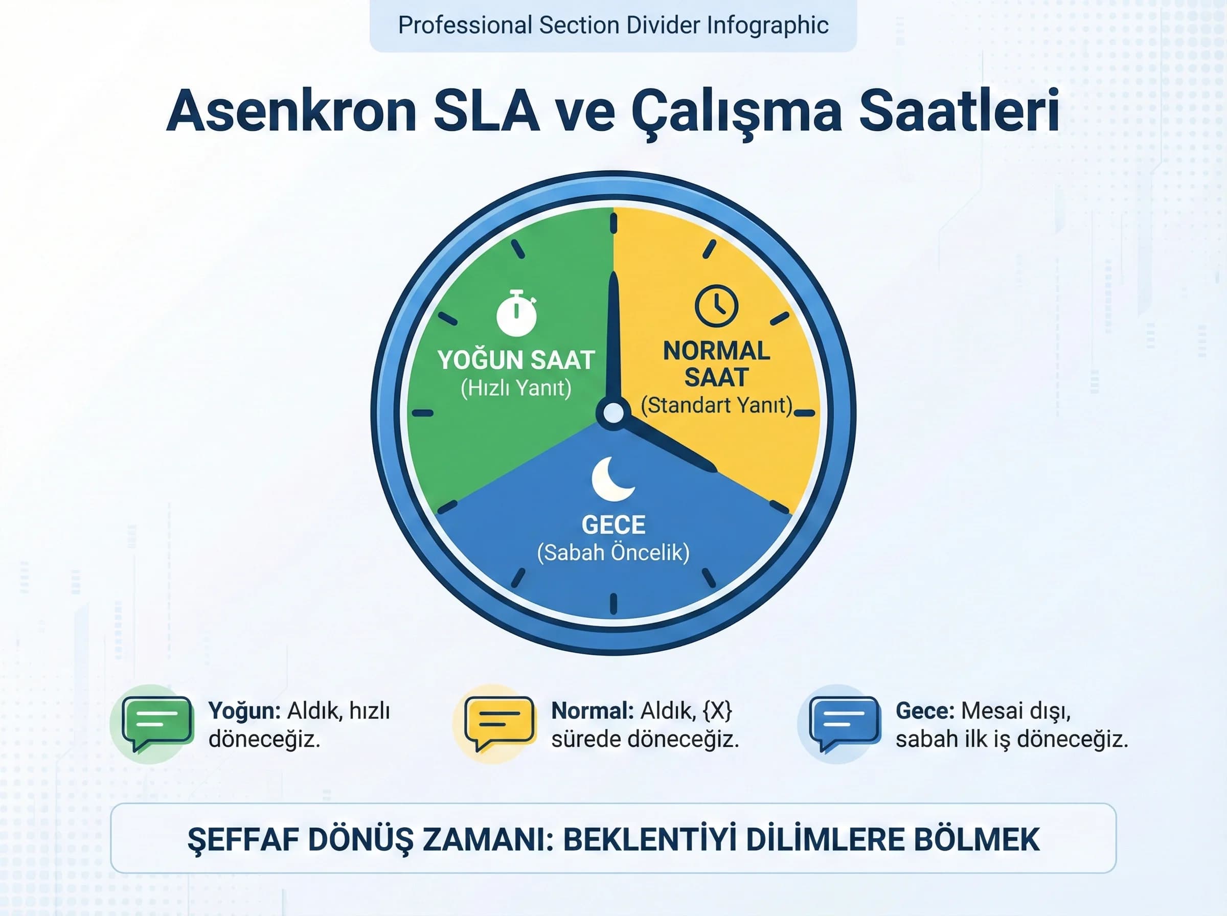 Asenkron SLA ve çalışma saatleri bölümü, şeffaf dönüş zamanı teması