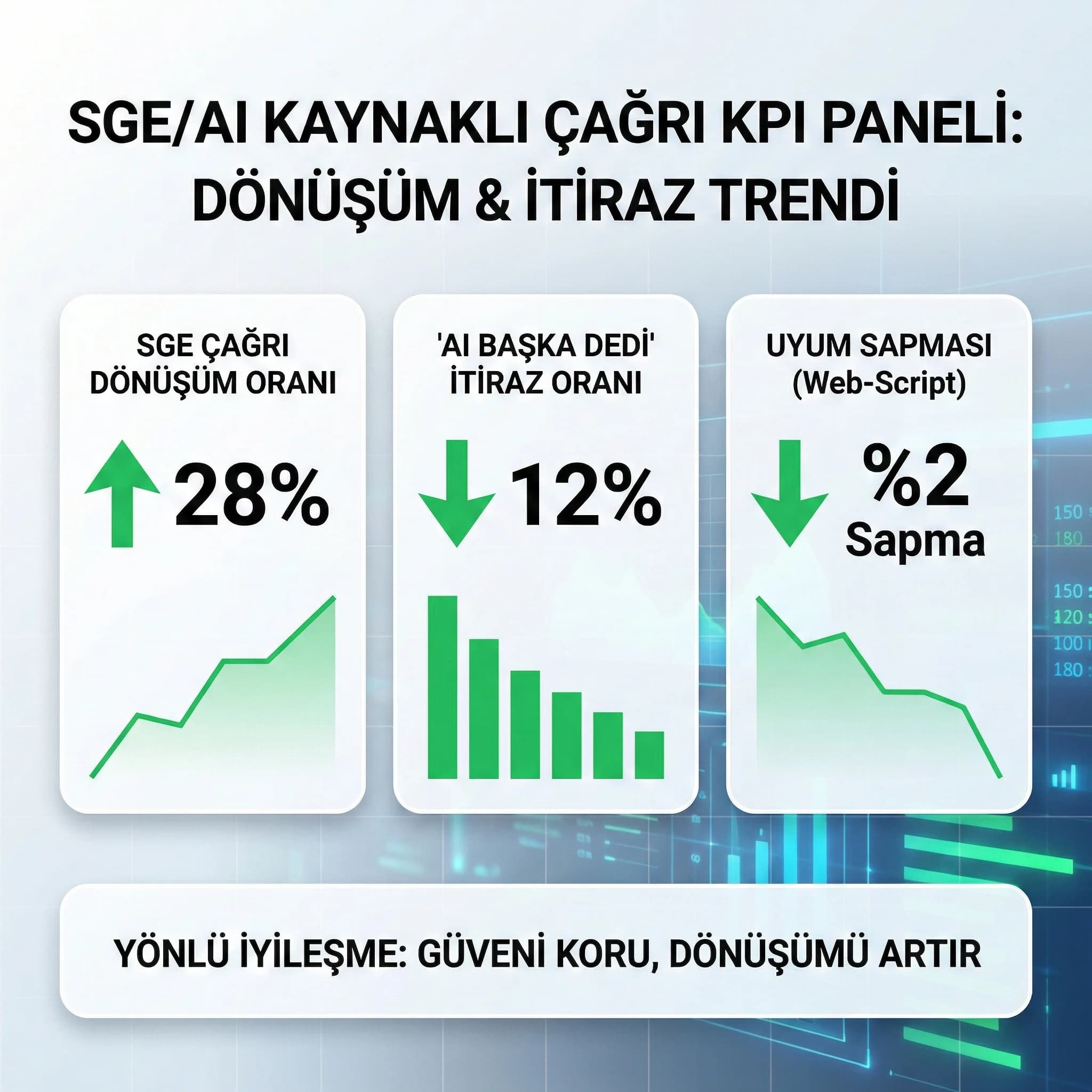 SGE kaynaklı dönüşüm ve itiraz trendi KPI paneli, otel için