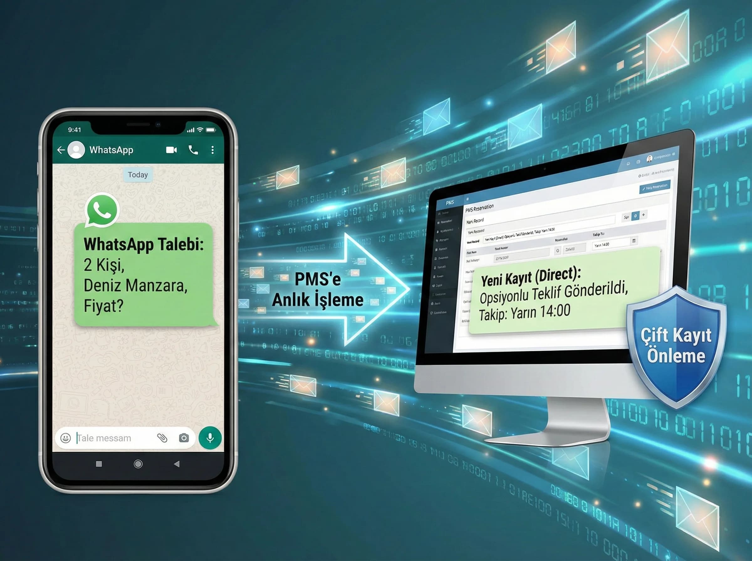 Telefon ve WhatsApp senkronu bölümü, otelde hız ve tutarlılığı anlatır