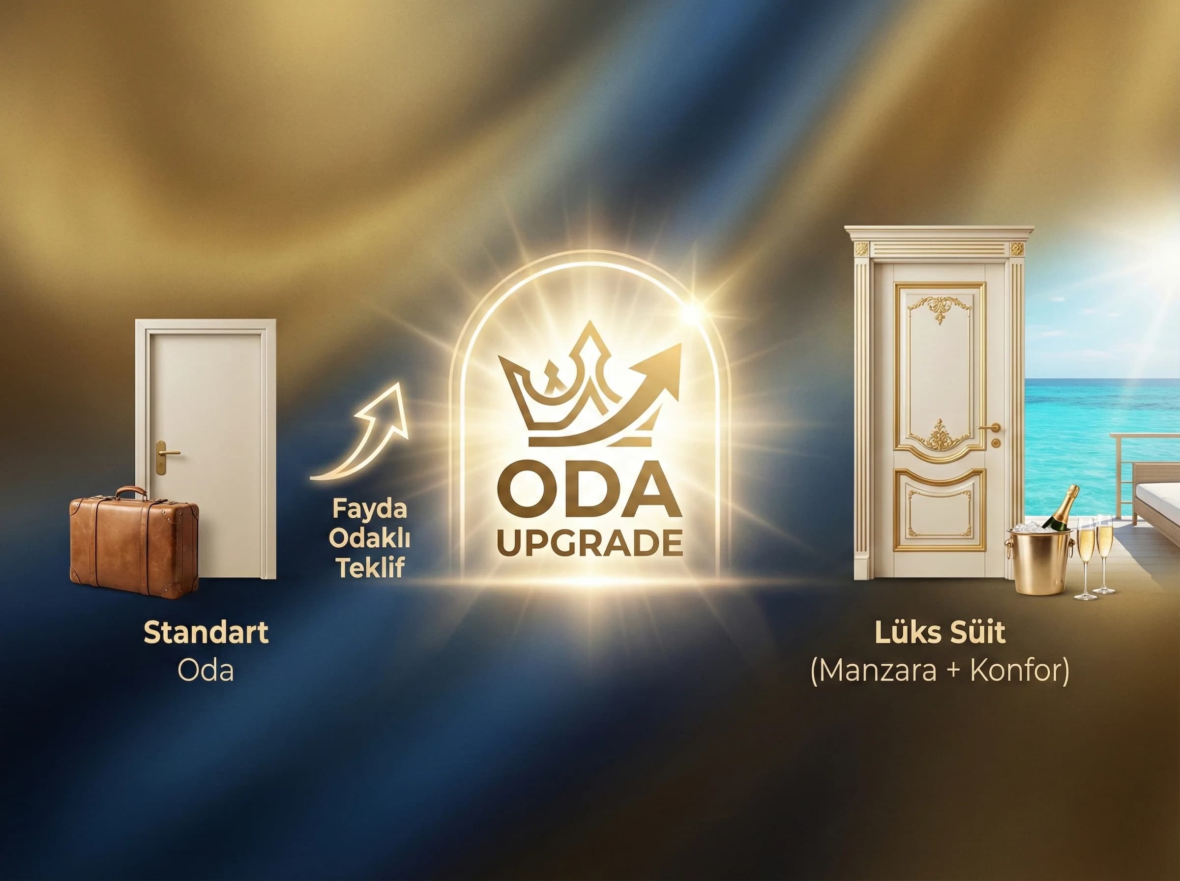 Oda upgrade bölümü girişi, otel konfor artışı temalı görsel