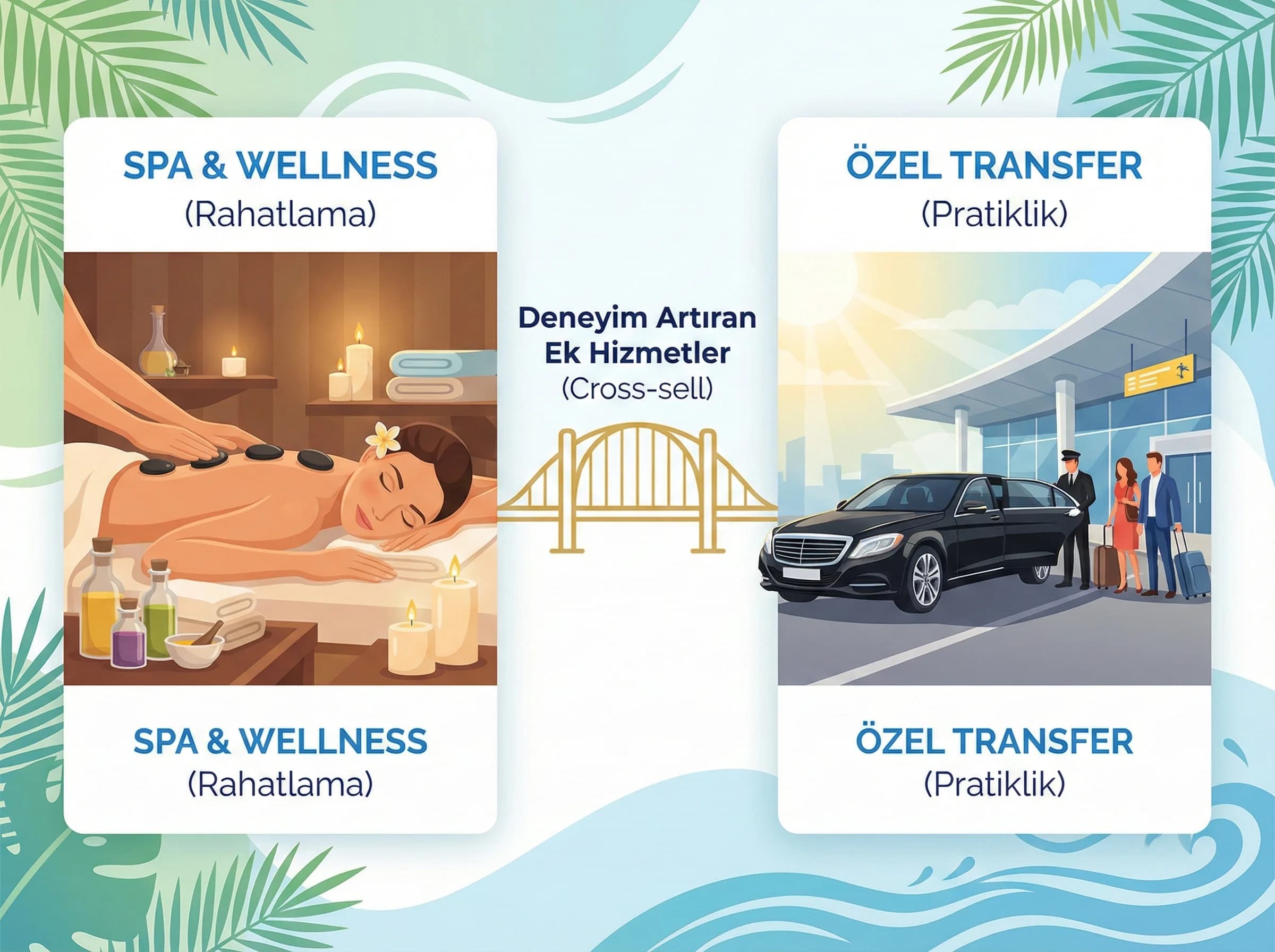 Spa ve transfer bölümü girişi, otel deneyim artırma temalı görsel