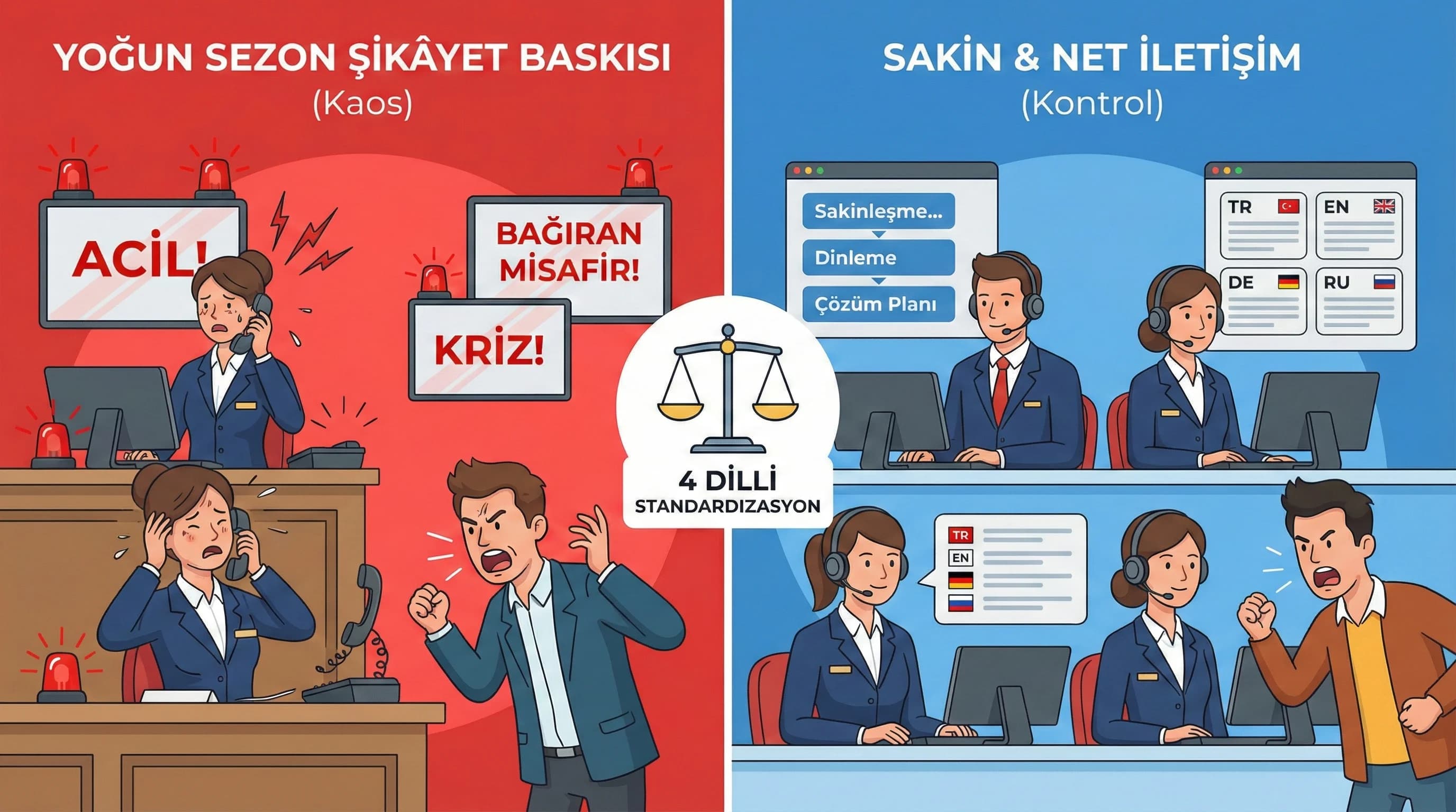 Yoğun sezonda çok dilli şikâyet baskısı, otel operasyonunda sakin ve net iletişim