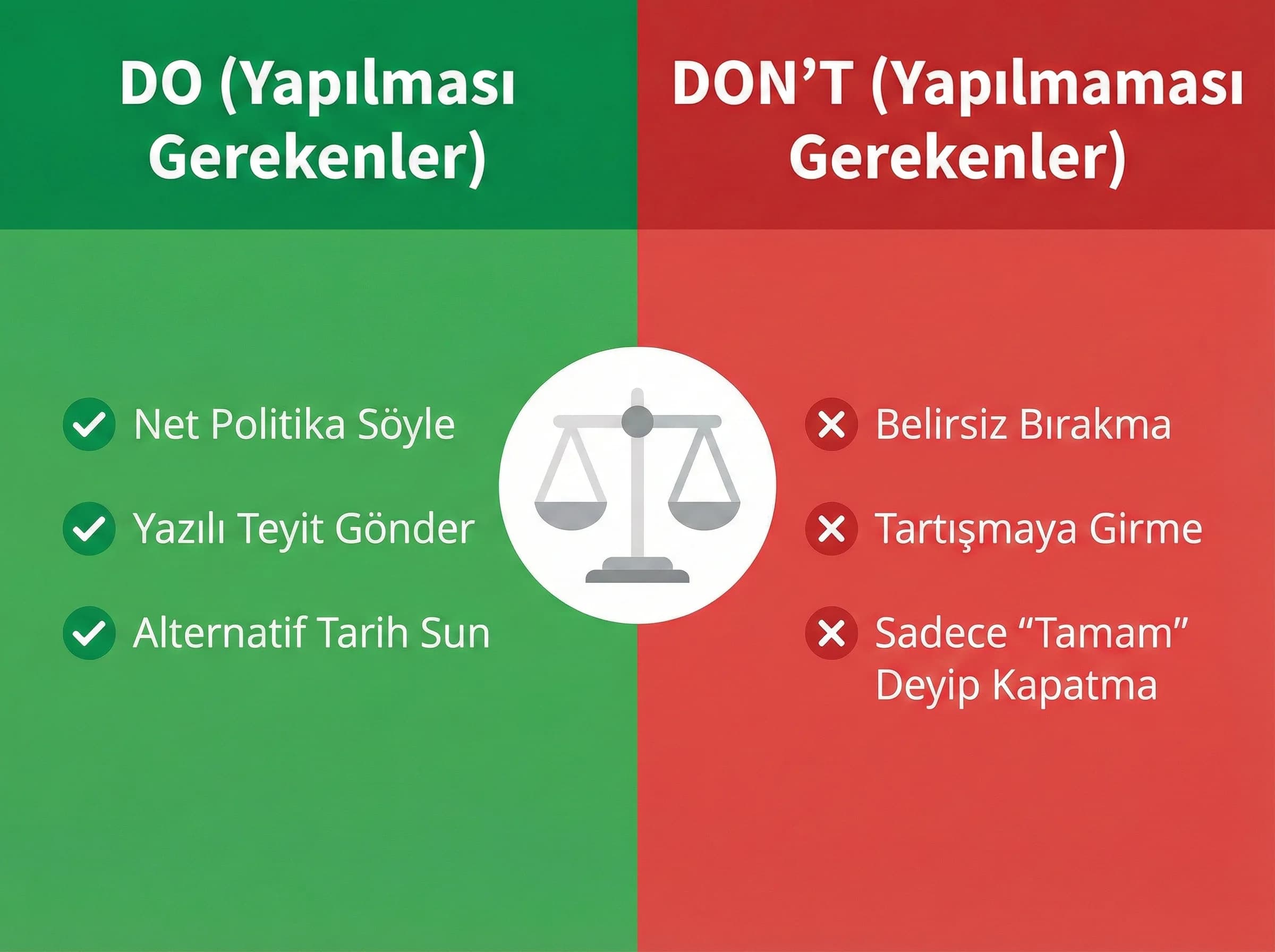 Yapılması gerekenler/yapılmaması gerekenler tablosu