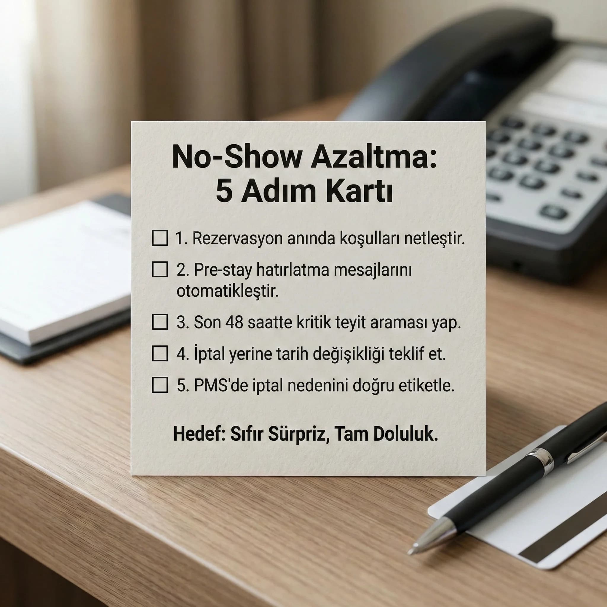 No-show azaltma 5 adım kartı