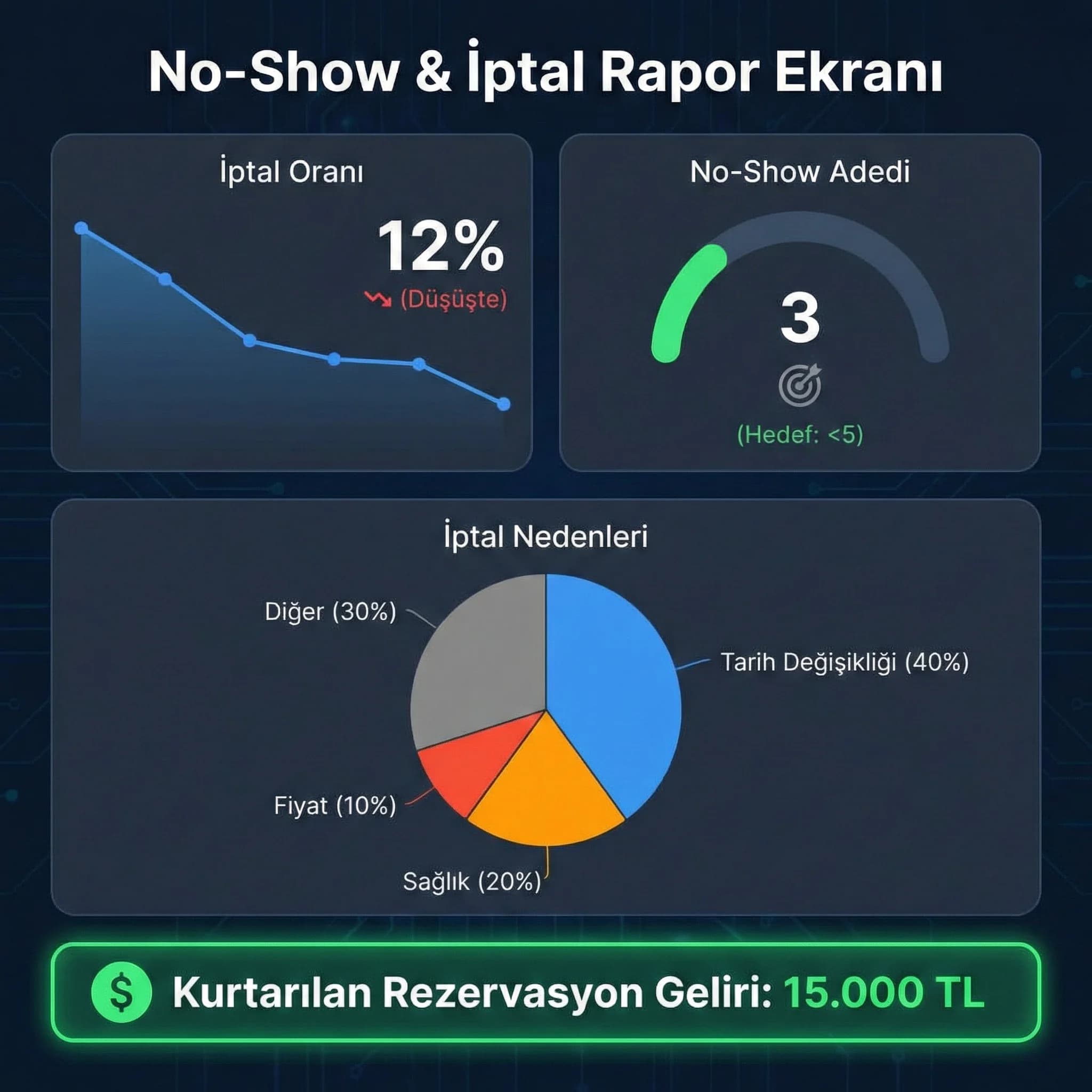 No-show/iptal rapor ekranı mockup