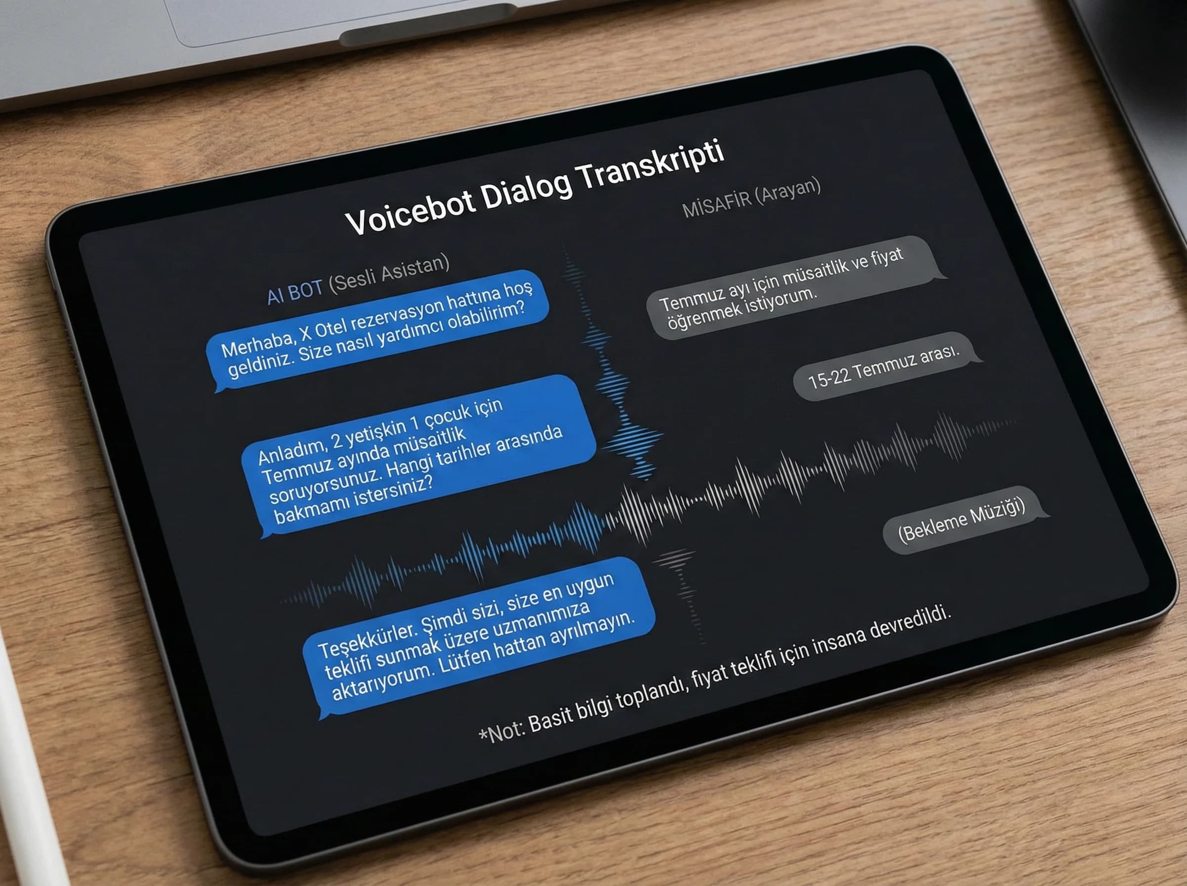 Örnek sesli bot dialog transkript görseli