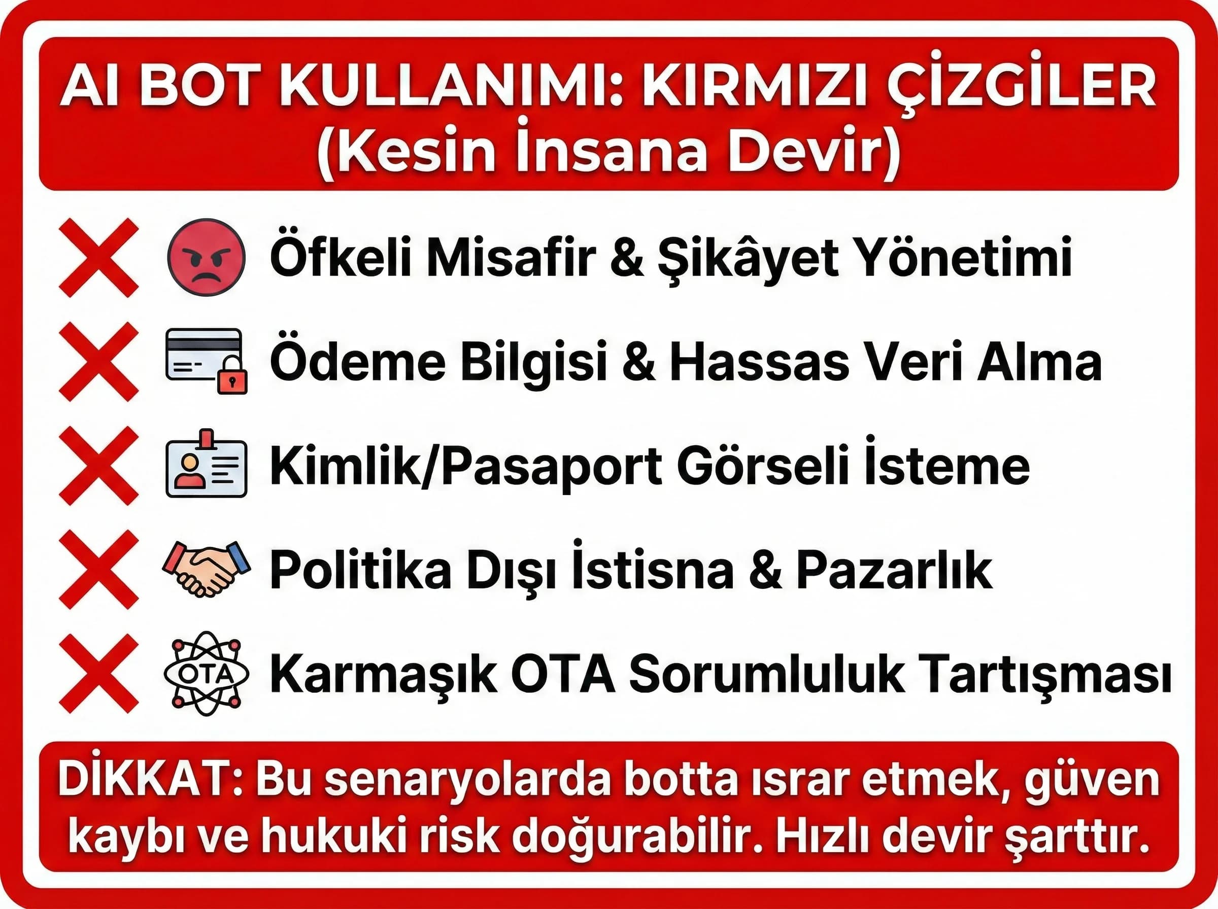 AI’nin kullanılmaması gereken durumlar (kırmızı çizgiler) kutusu