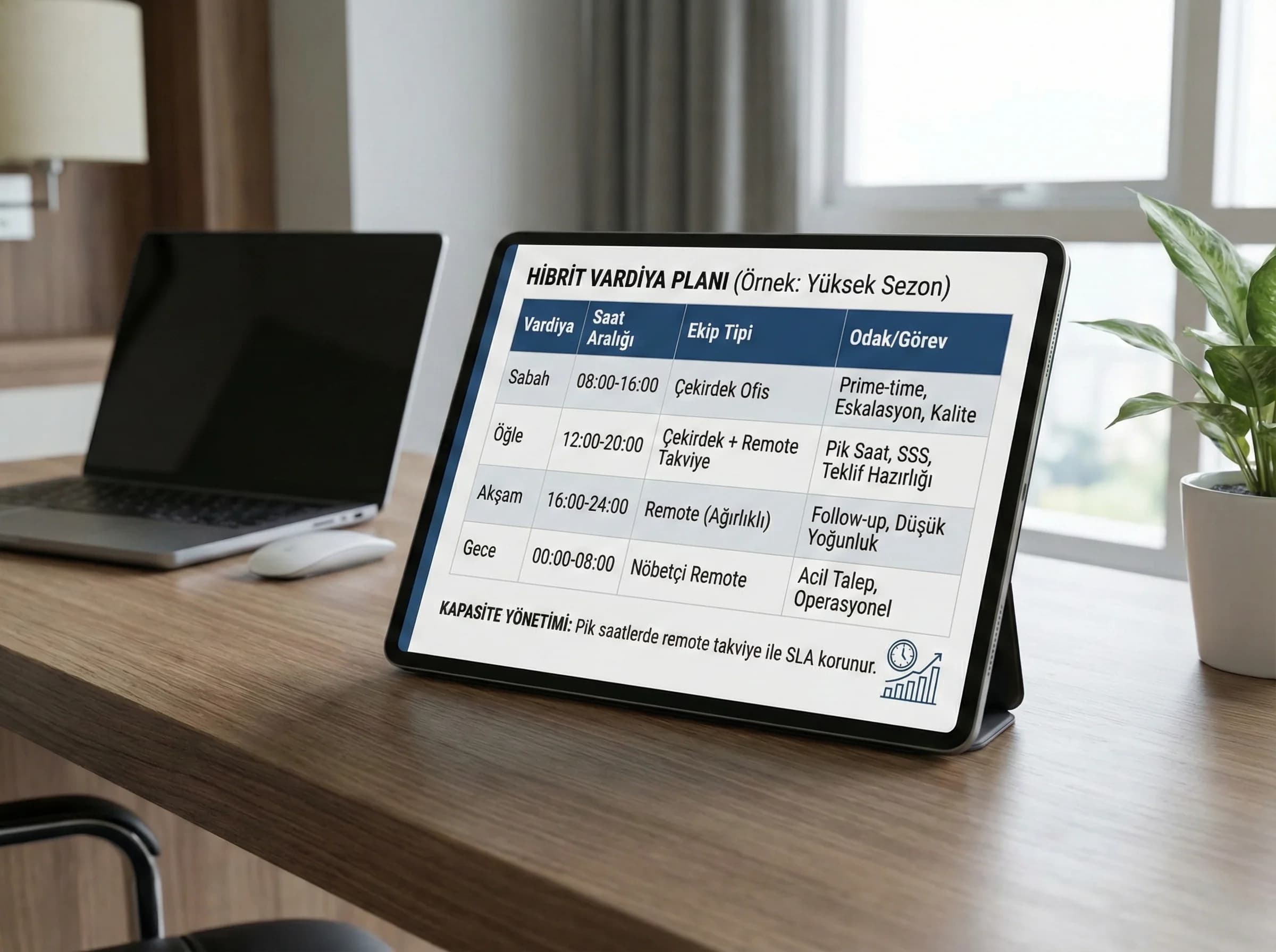 Hibrit vardiya planı örneği + kapasite + otel bağlamı