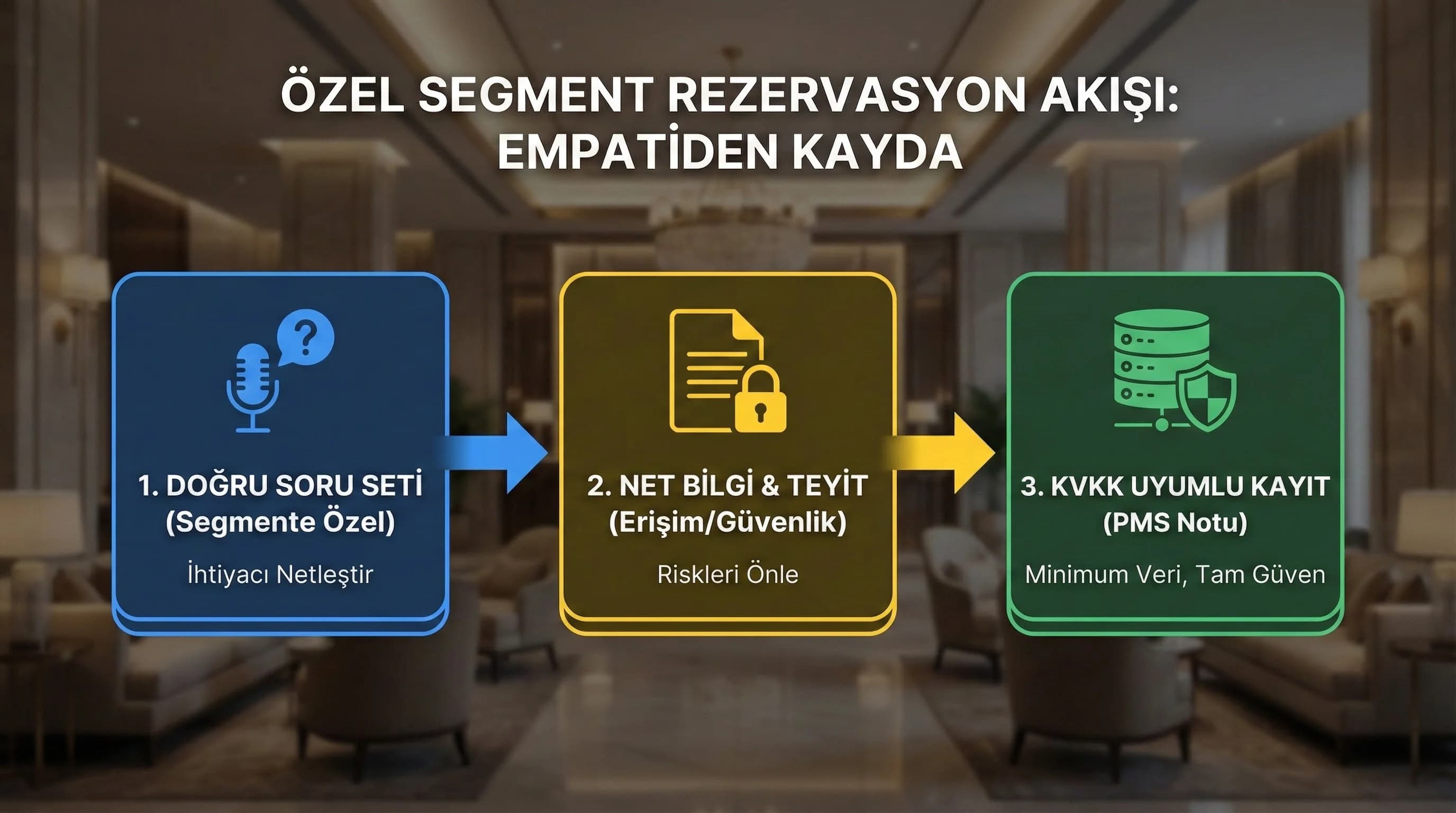Segment→soru seti→PMS not akışı + otel bağlamı