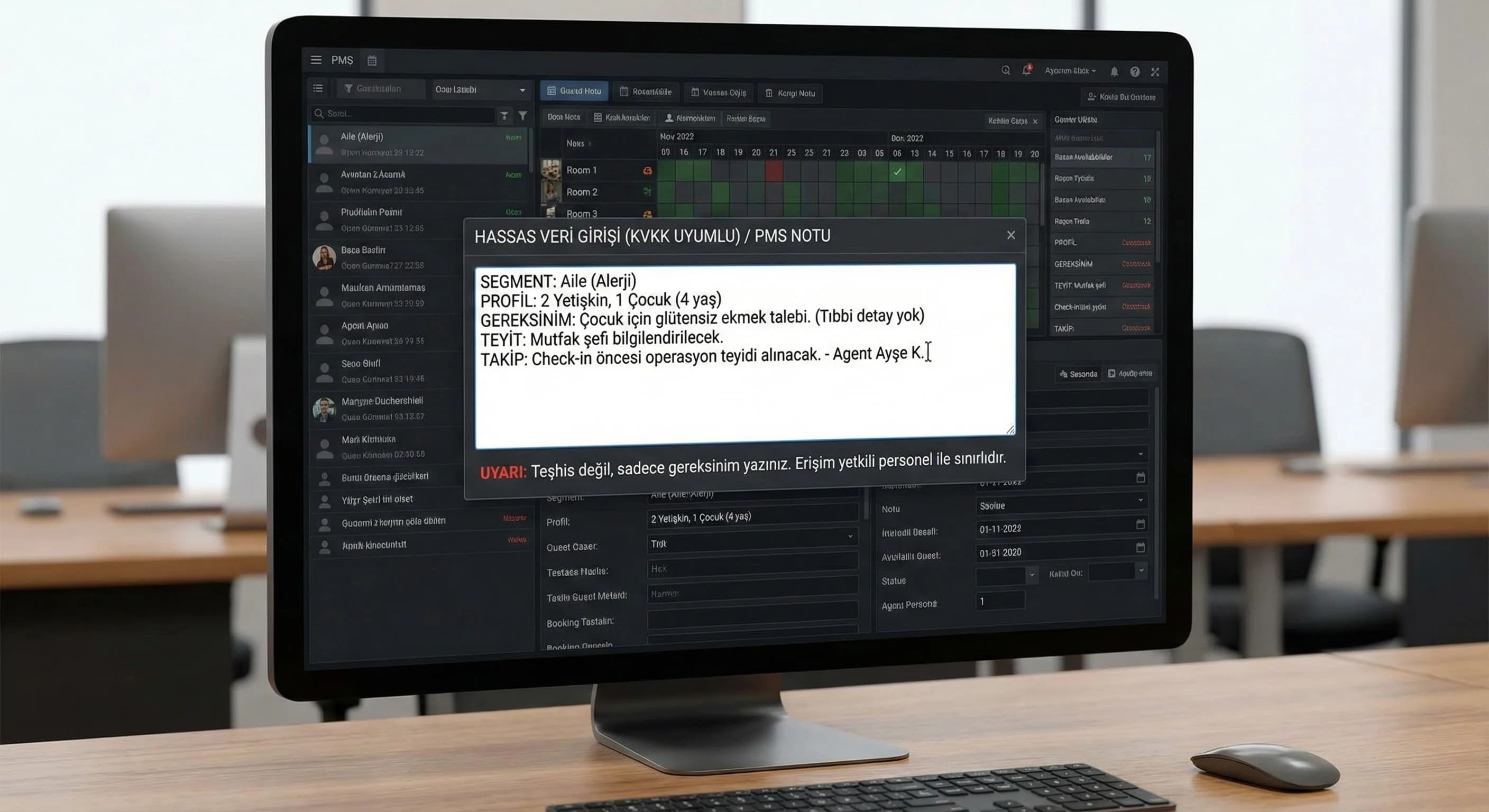 KVKK uyumlu PMS not örneği + takip aksiyonu