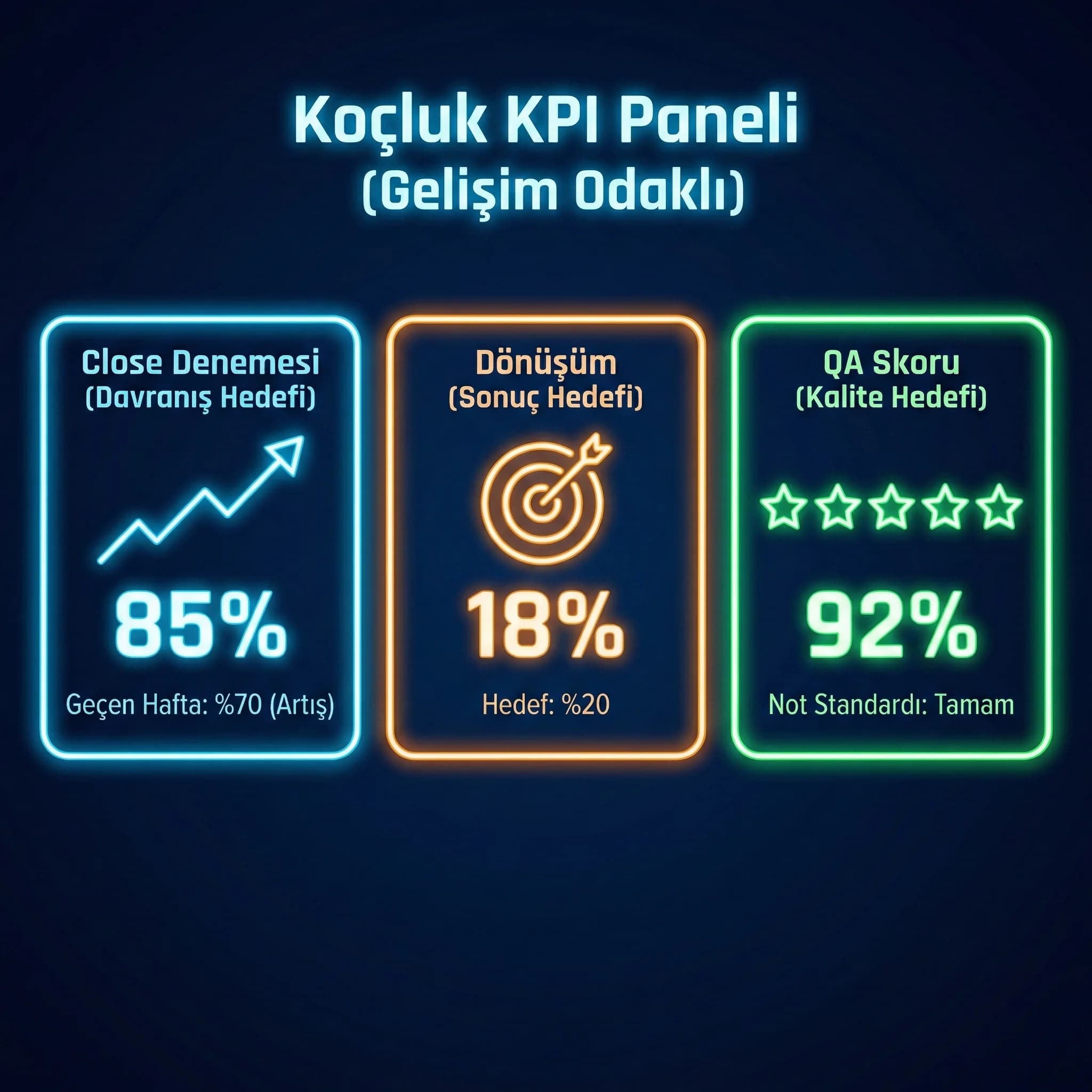 Koçluk KPI paneli (close, dönüşüm, QA)