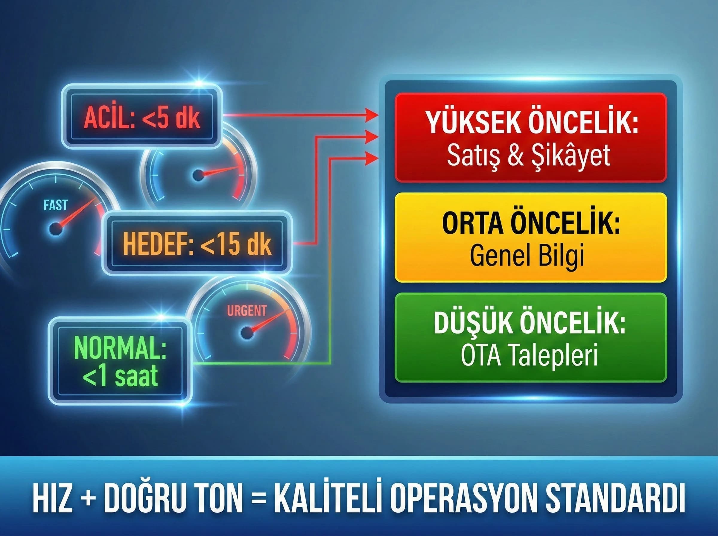 Kanaldan triage’a ve çözüm ekibine giden mesaj akış diyagramı
