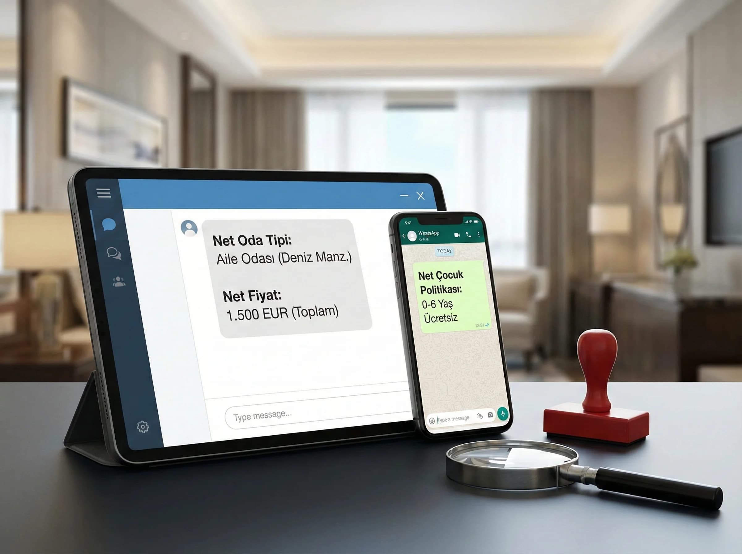 Fiyat tarih ve oda tipi için net mesaj yazımı microcopy otel görseli