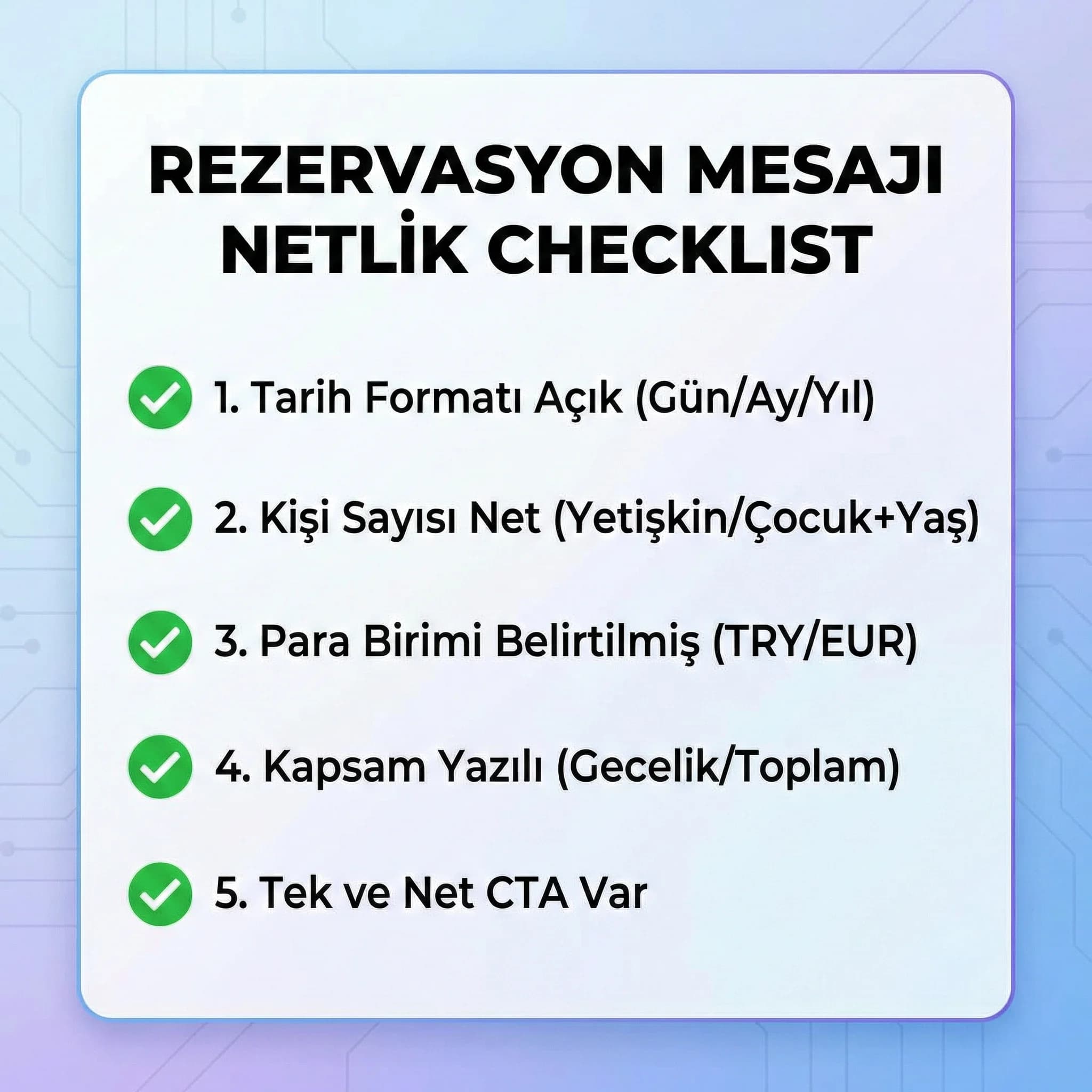 WhatsApp mesajında fiyat ve tarih bilgisini net yazma kontrol kartı otel görseli