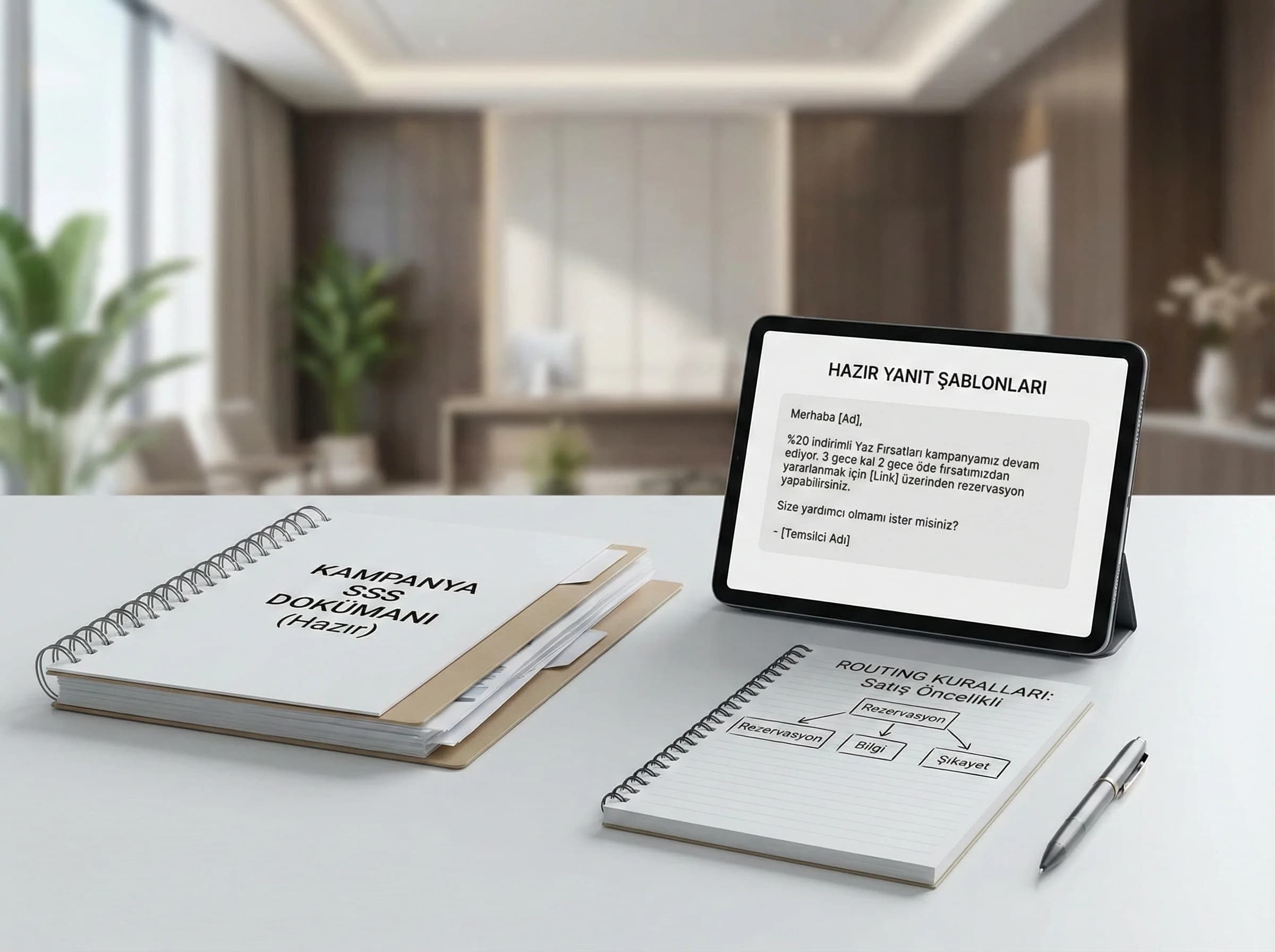 Kampanya ön hazırlık SSS şablon routing bölümünü ayıran otel görseli