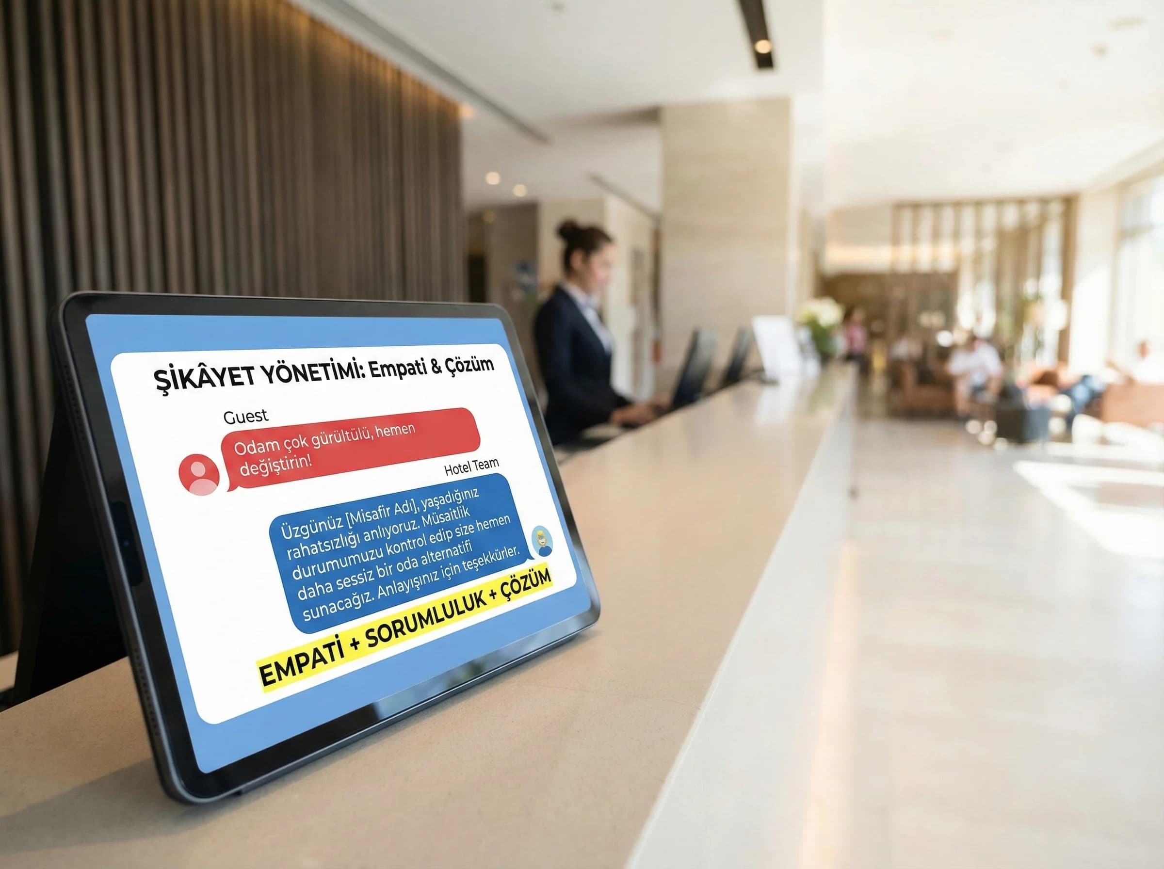 Şikâyet mesajlarında doğru ton yönetimini ayıran otel bölüm görseli