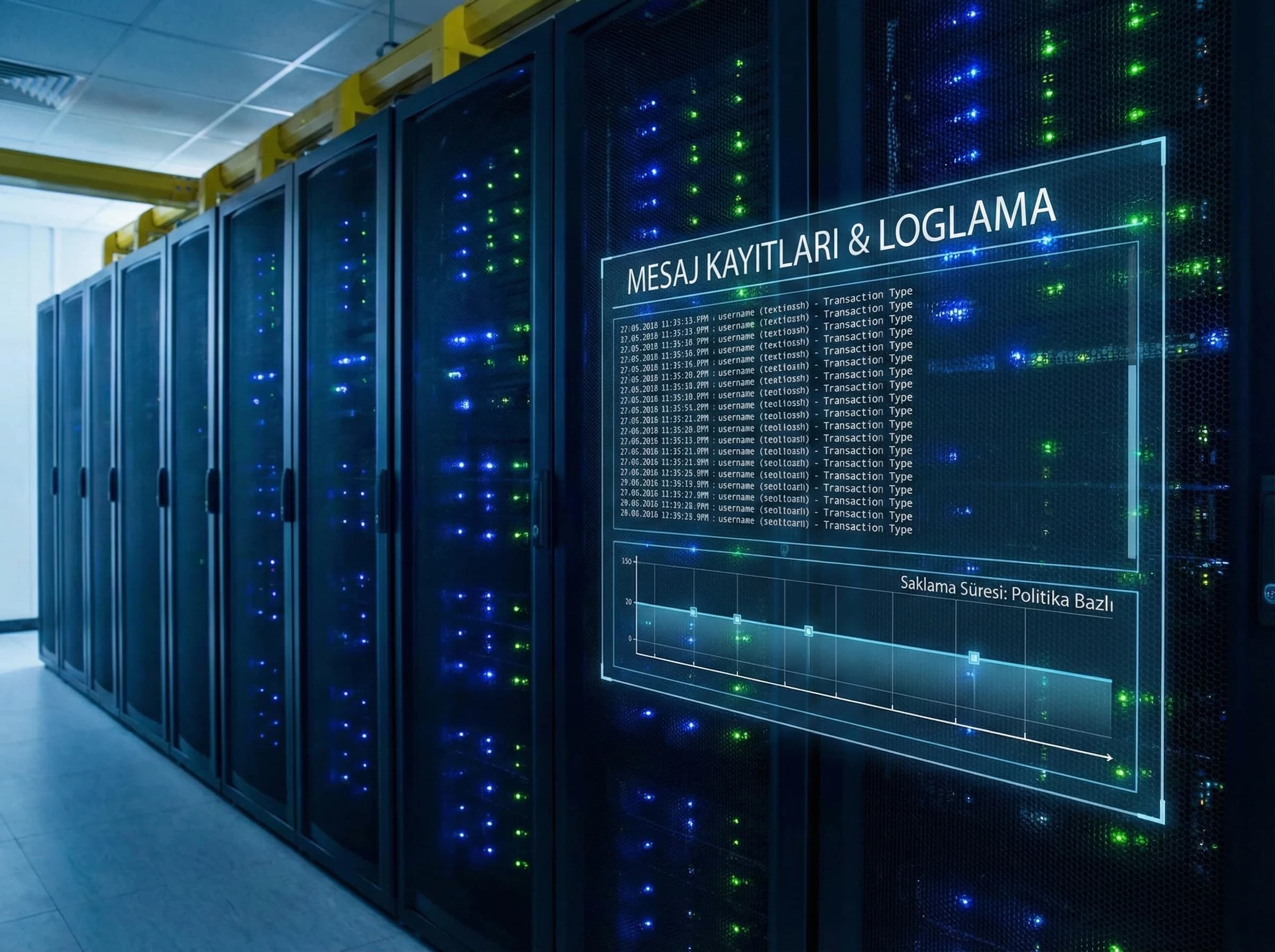 Mesaj kanalı sistemler loglama ve saklama süresi timeline diyagramı otel görseli