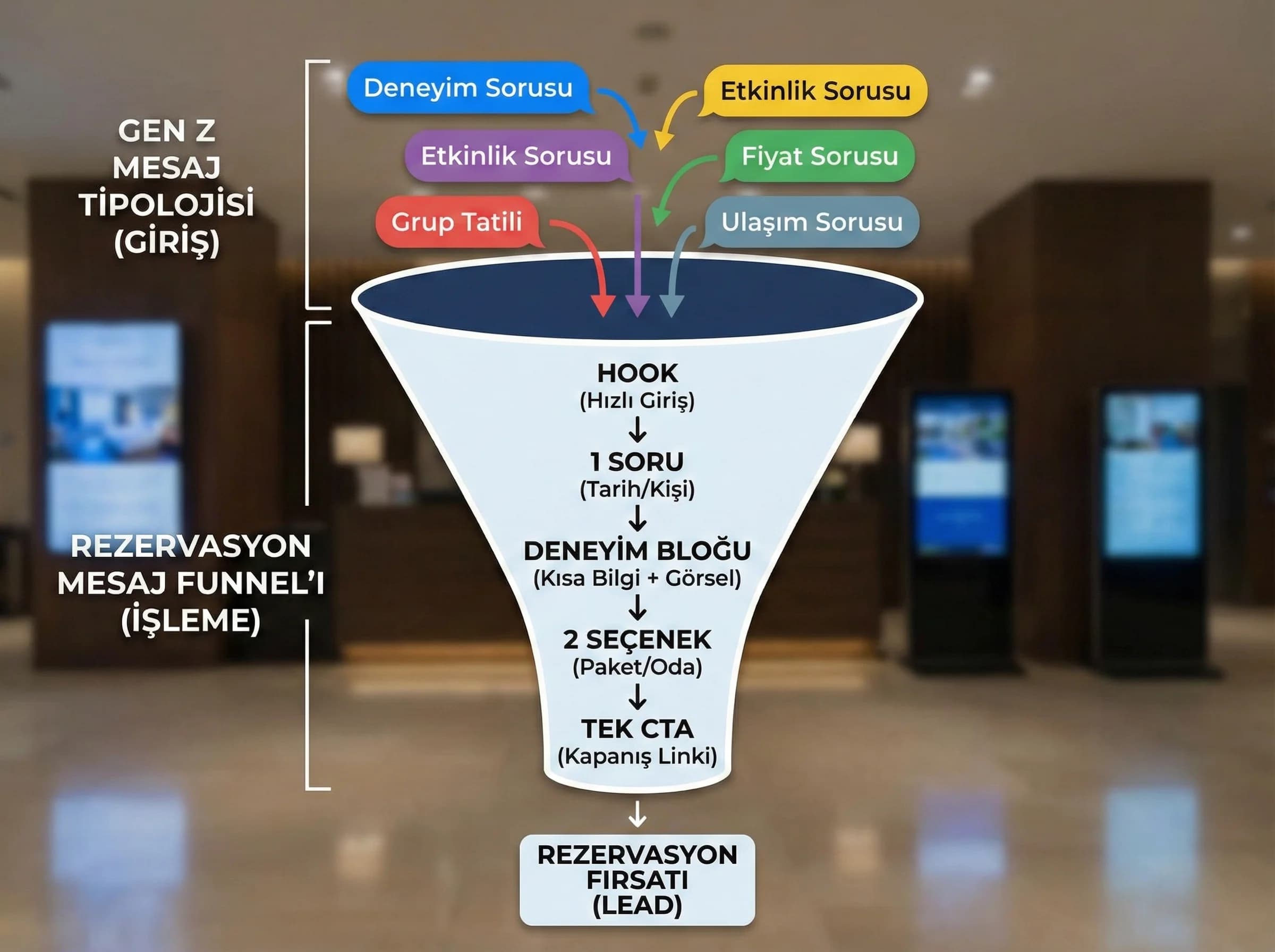 Gen Z mesaj funnel ve tipoloji bölümünü ayıran otel görseli