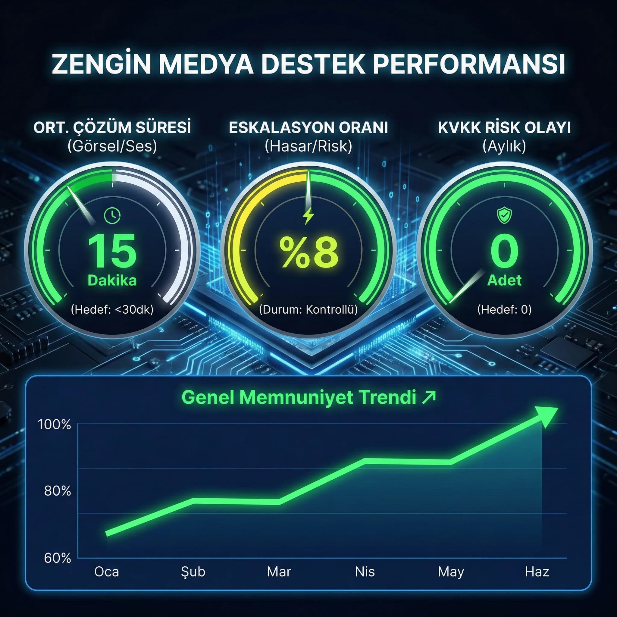 Çözüm süresi + eskalasyon + memnuniyet KPI paneli + otel mesaj yönetimi